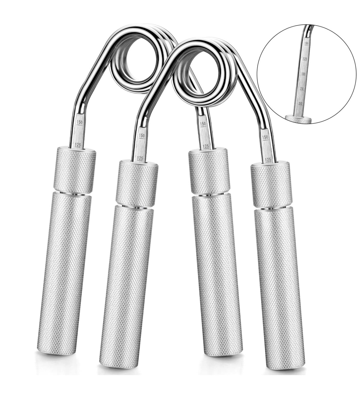 KIBTOY Hand Grip Strength Trainer 2-Pack - Adjustable Resistance 50-150 lbs - Forearm Exerciser for Muscle Building and Injury Recovery - Heavy-Duty Metal Grip Strengthener - Silver - Buy Online on GoSupps.com
