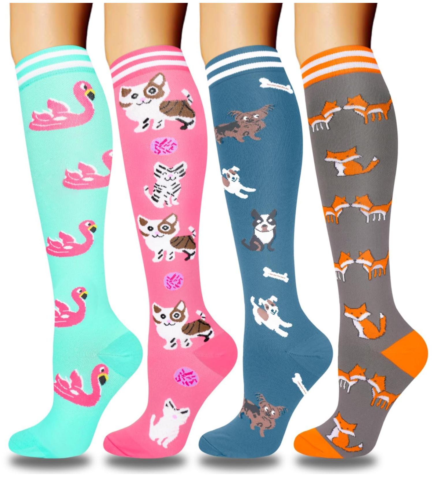 Shop Actinput Compression Stockings - 4 Pairs for Men & Women | Colorful Support Socks for Sports Travel & Nursing | Size S-M - Buy Online on GoSupps.com