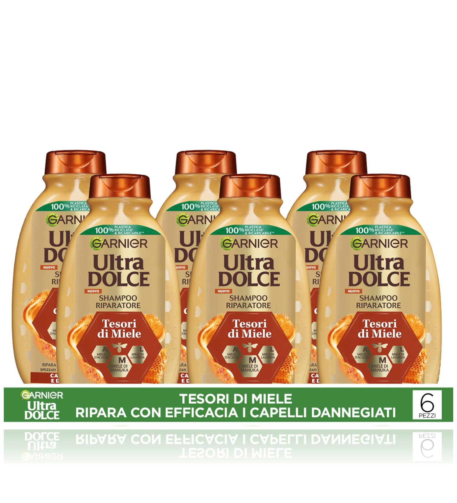 Garnier Garnier Ultra Doux Honey Treasures Multi Pack x6 Shampoo 94% natural origin damaged hair silicone-free 300 ml