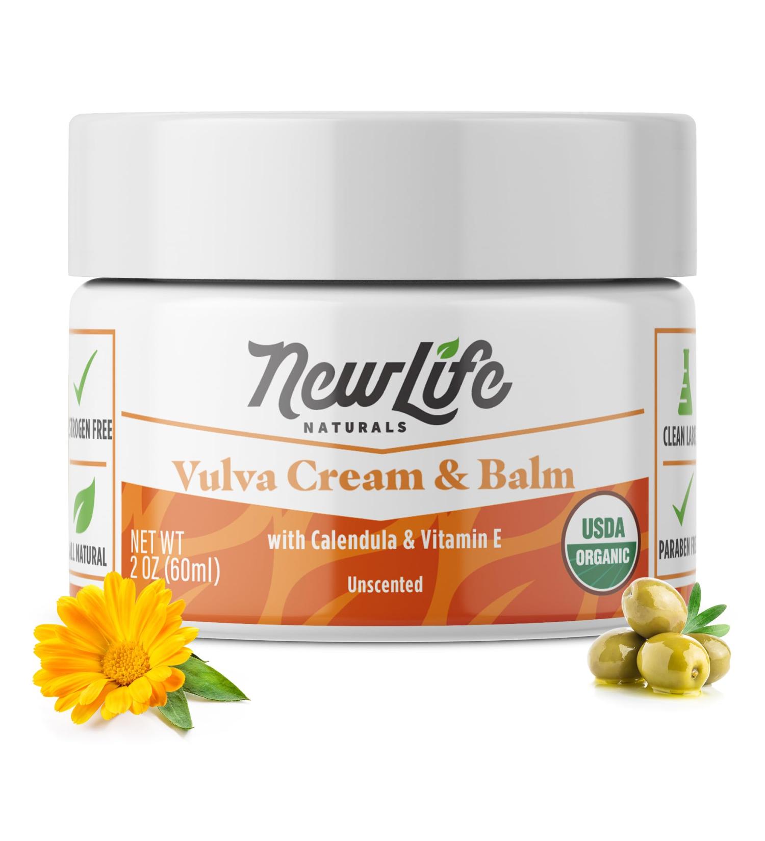 NewLife Naturals Organic Vulva Cream | Menopause Support Itching Relief & Moisturizer | Estrogen-Free Feminine Care with Calendula & Vitamin E | 2 Oz - Buy Online on GoSupps.com