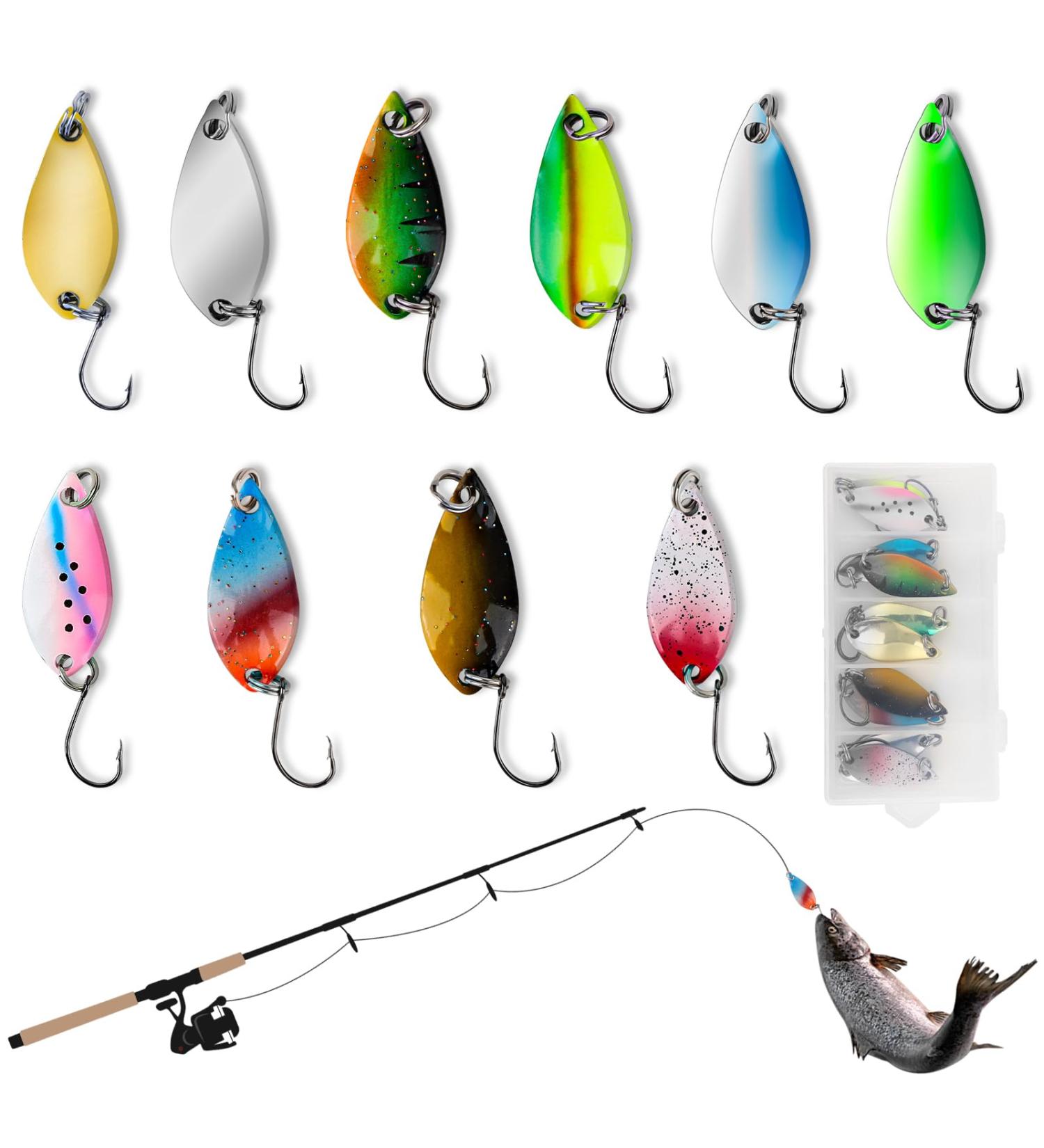 Trout Bait Spoon Set - 10 Piece Fishing Lure Kit (5g 3.5g 2.5g) with Box for Trout & Perch Fishing - Perfect for Fishing Excursions - Buy Online on GoSupps.com