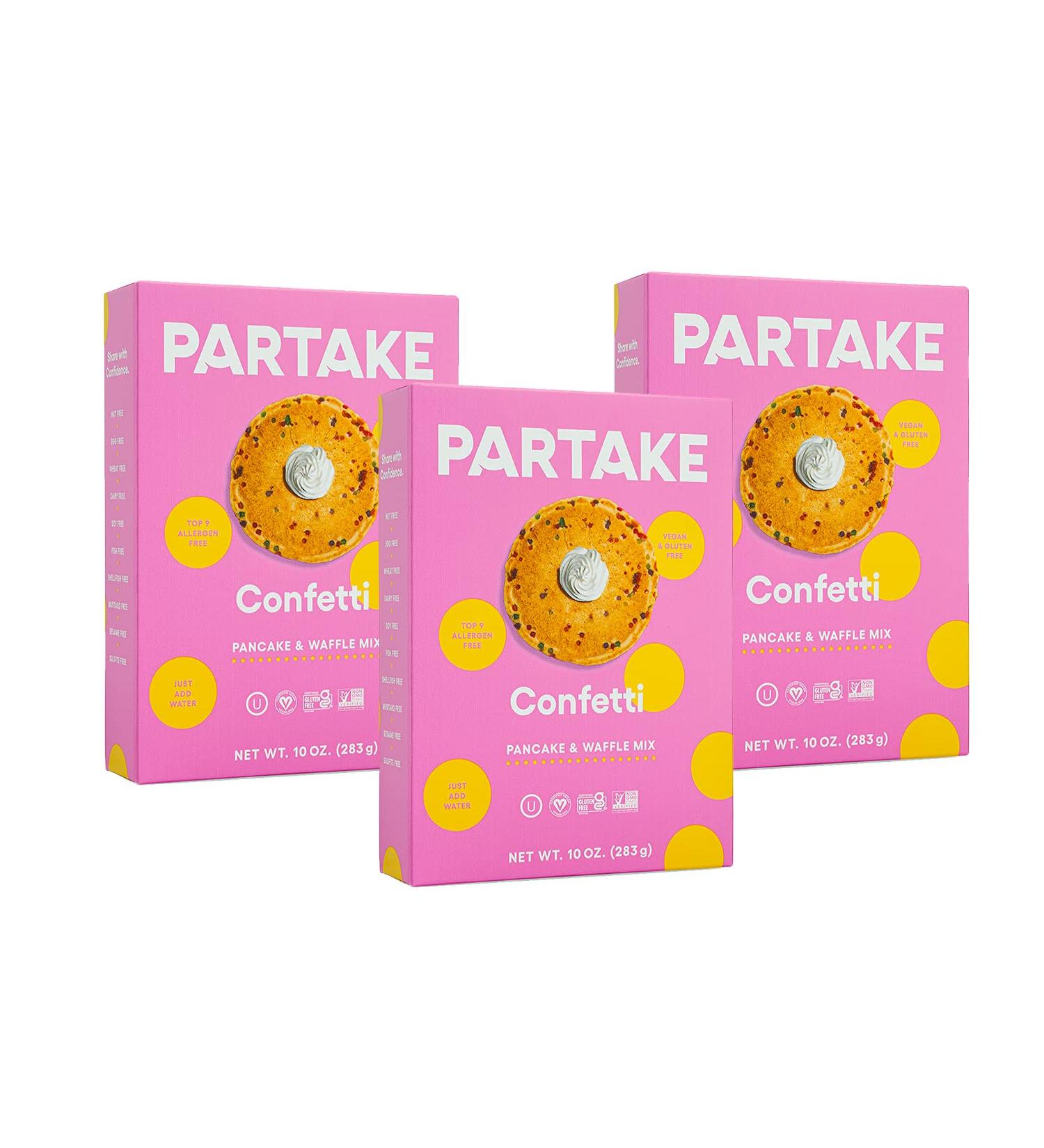 Partake Foods Confetti Pancake & Waffle Mix | Vegan, Gluten-Free, & Allergy-Friendly | Non-GMO, Kosher | Dairy, Nut, Egg, Wheat, Soy Free | 3 Pack - Buy Online on GoSupps.com