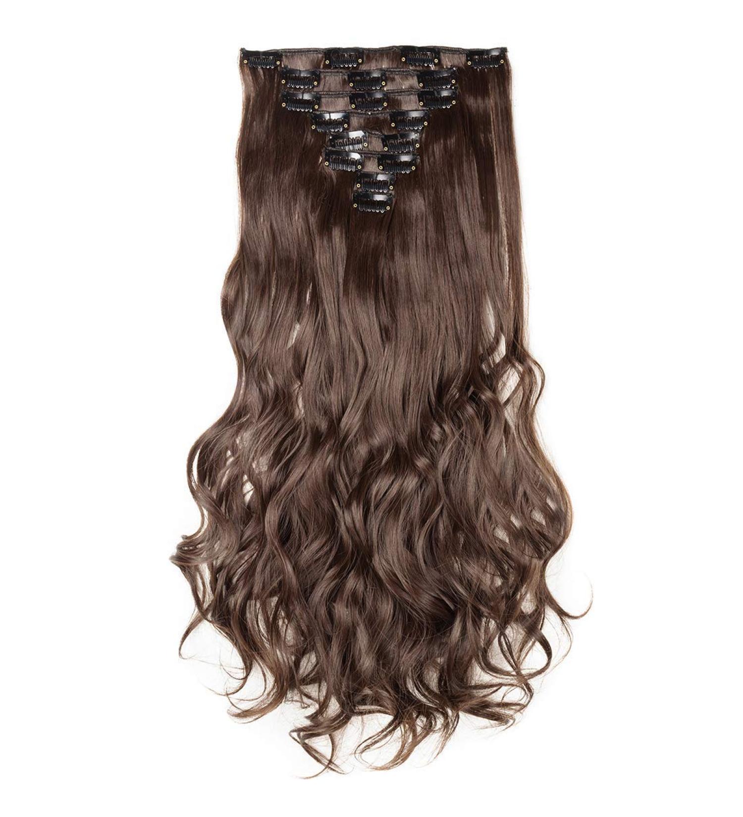 S-noilite 17 Inch Medium Brown Clip In Hair Extensions - 8pcs Full Head Set | Sexy Lady Fashion Choice | 60 Colours | Curly Style - Buy Online on GoSupps.com
