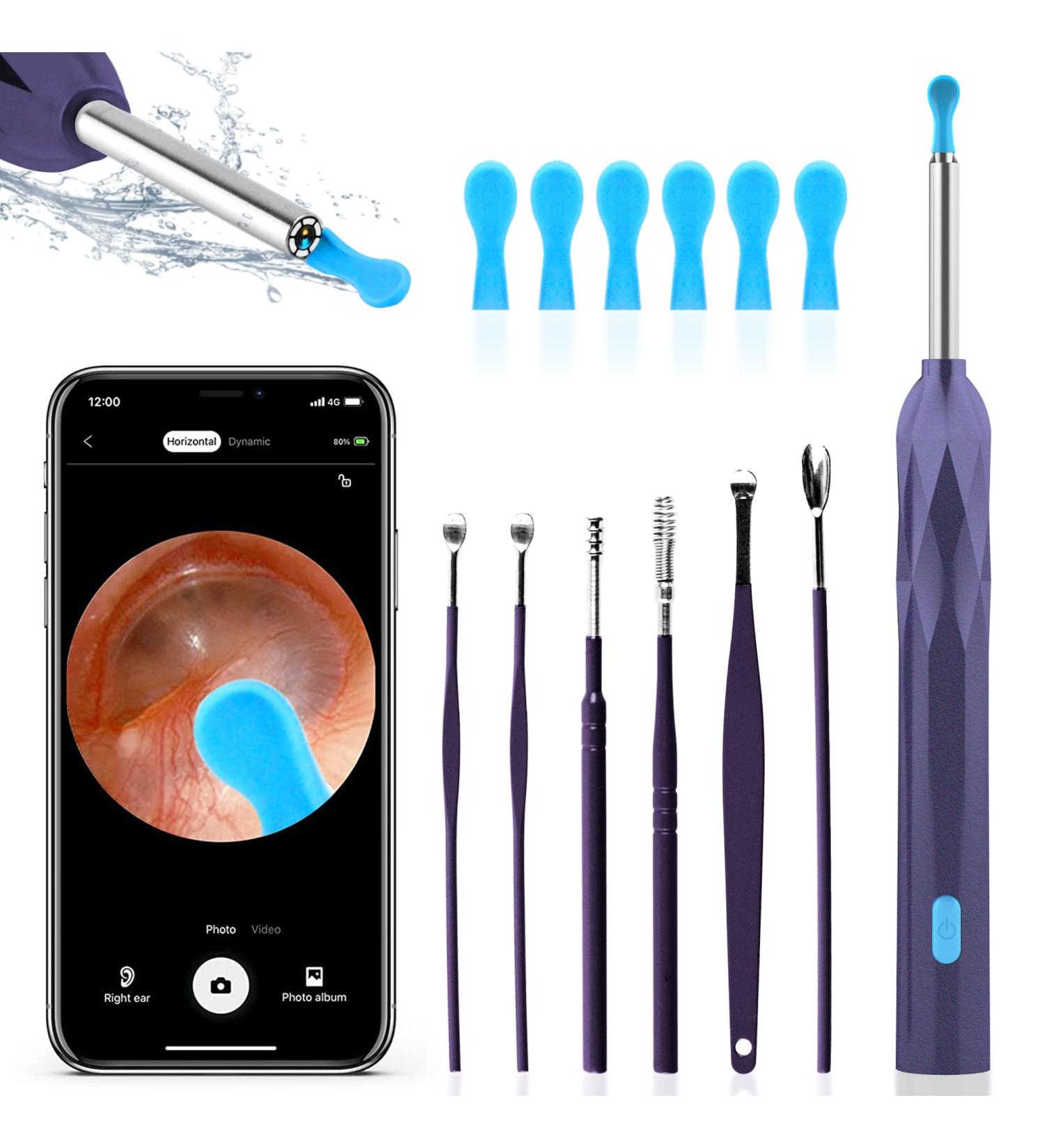 1920P HD Ear Wax Removal Tool with Camera | Soft Silicone Ear Scoop | 6 LED Lights | Compatible with iPhone, iPad, Android | Purple - Buy Online on GoSupps.com