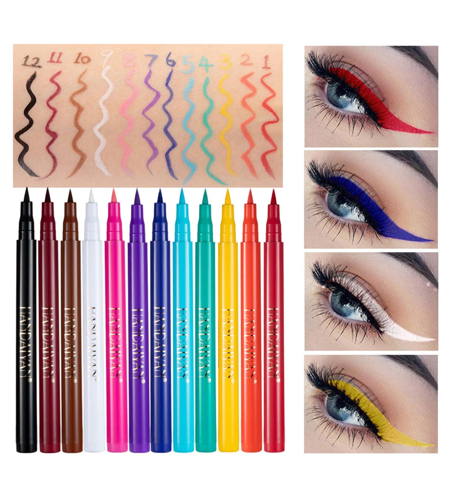 12 Colored Eyeliners Pen Set Waterproof Smudge-Proof Eye Shadow Pencil Liquid Eyeliner Makeup Set Long-Lasting High Pigmented Rainbow Eyeliner Pencils Kit Glitter Eye Liners for Women #1*12colour - Buy Online on GoSupps.com