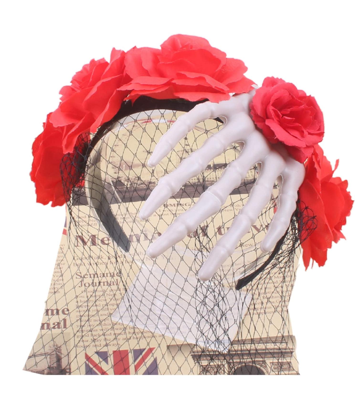 hgnxa Punk Skeleton Flower Shape Hair Hoop Women Headband Makeup for Head Band for Live Broadcast Halloween Hair Accessory Red - Buy Online on GoSupps.com
