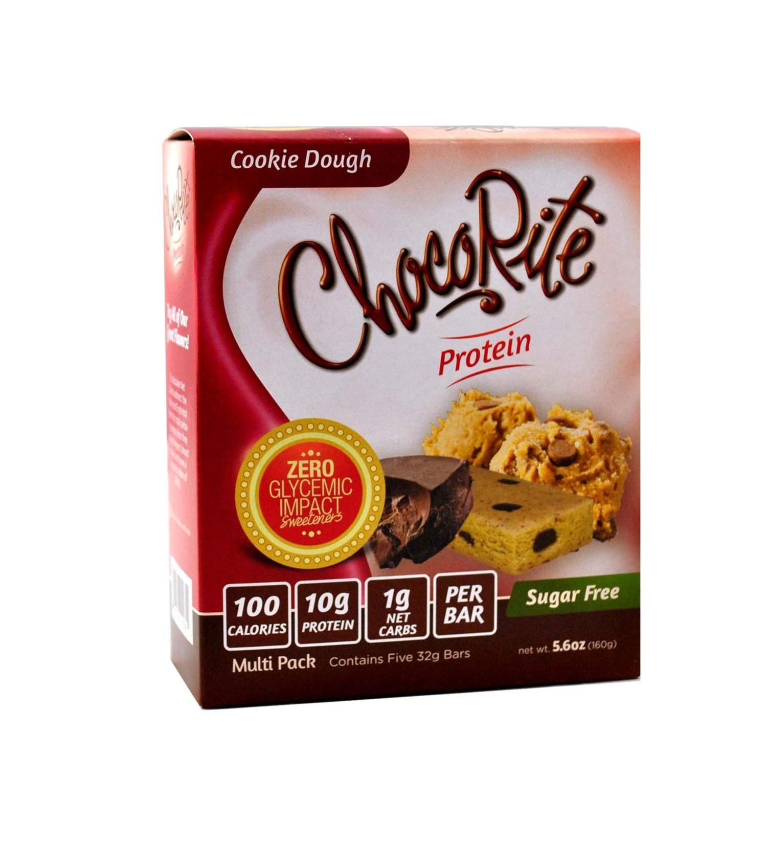 ChocoRite Protein Bars in Cookie Dough Flavor Healthy Chocolate Keto Snacks with Protein 1g Sugar and Low Carbs Multi Pack Box (5 Bars x 32grams) - Buy Online on GoSupps.com