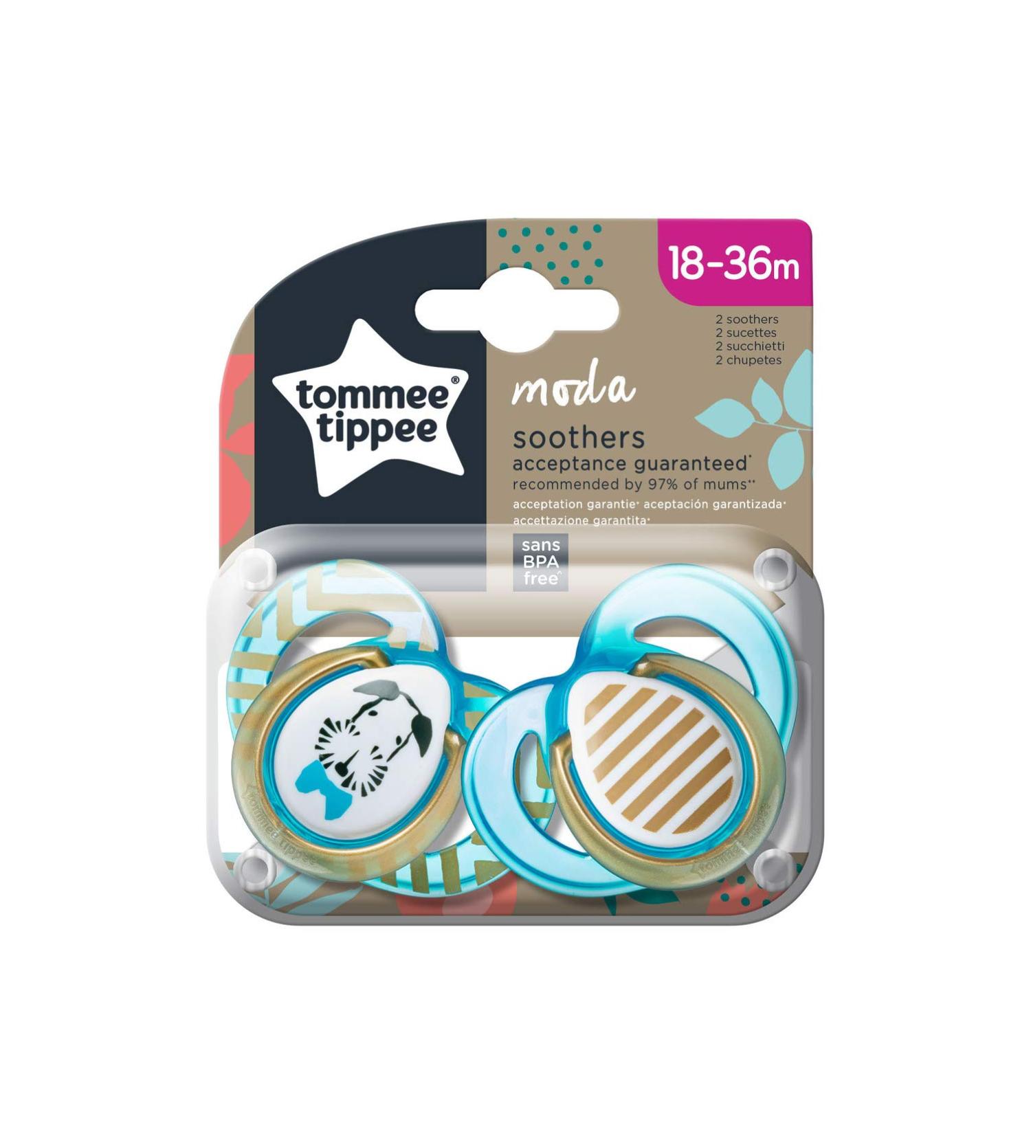 Tommee Tippee Moda Dummy - BPA-Free Silicone Orthodontic Shape 18-36 Months Pack of 2 Multi-Colour | International Shipping Available - Buy Online on GoSupps.com