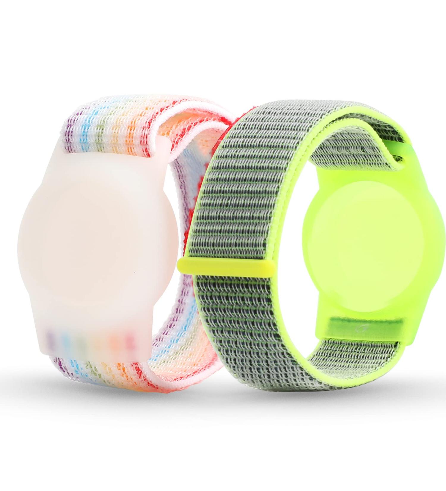 AirTag Wristband Kids (2 Pack) - Nylon Bracelet for Apple AirTag - Protective Cover with Strap - Lightweight Watch Band for Kids & Elders - Rainbow & Yellow - Buy Online on GoSupps.com