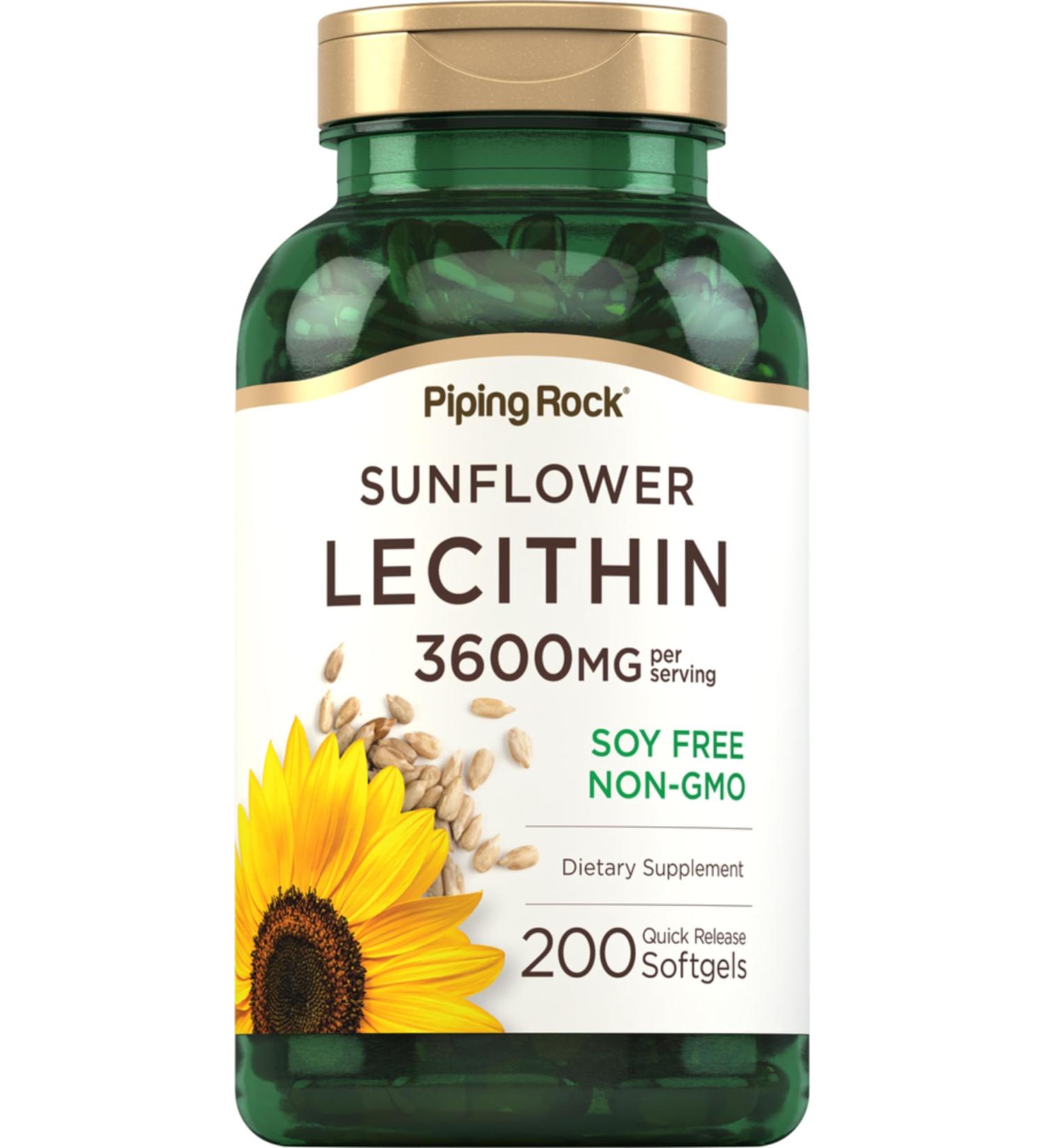 Piping Rock Sunflower Lecithin Softgel Capsules | 3600 mg | 200 Count | from Phosphatidylcholine | Soy Free Non-GMO Gluten Free - Buy Online on GoSupps.com