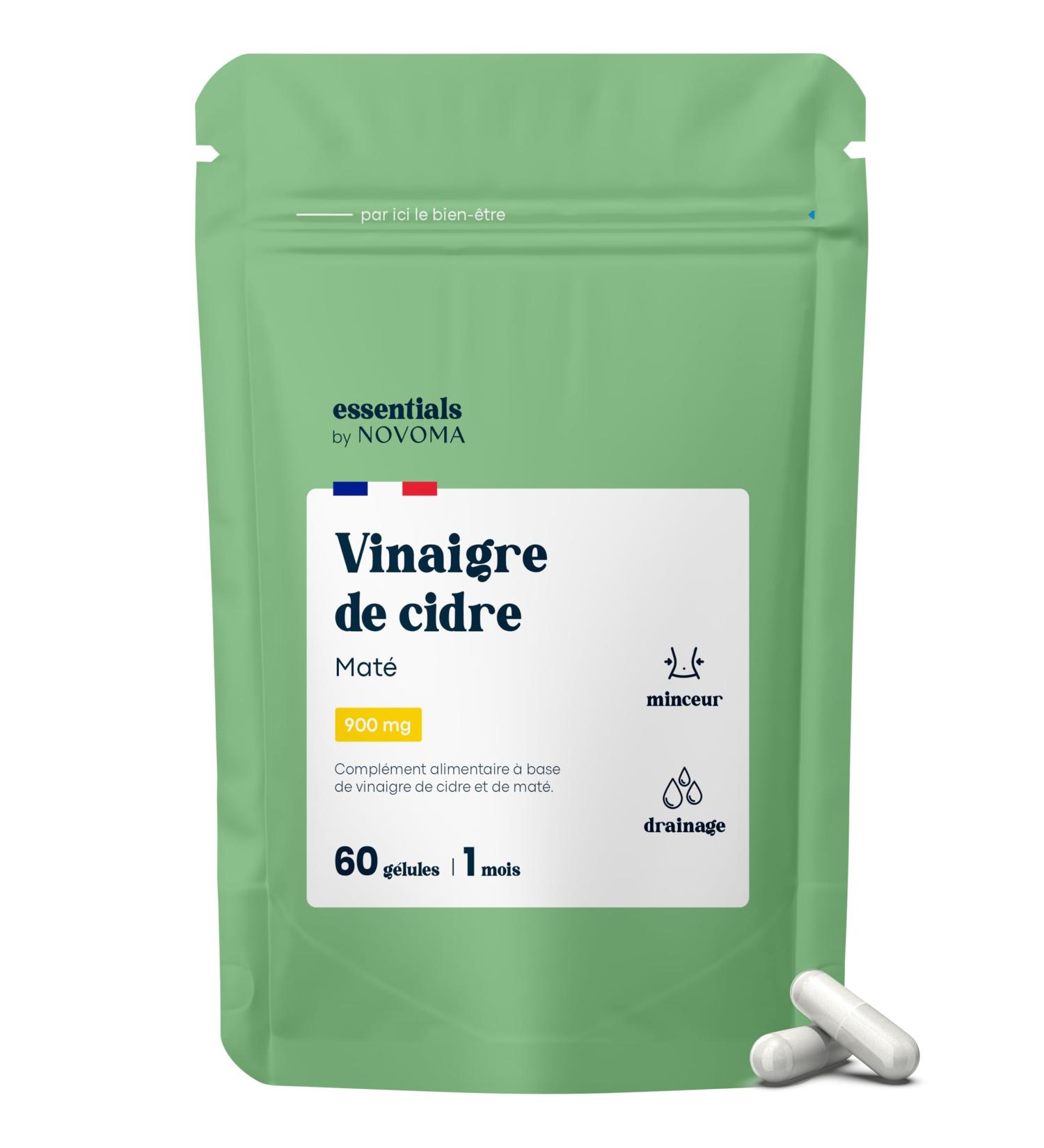 Apple Cider Vinegar with Mate - Support for Metabolism and Drainage 60 Vegetable Capsules 1 Month Cure Made in France Essentials by Novoma - Buy Online on GoSupps.com