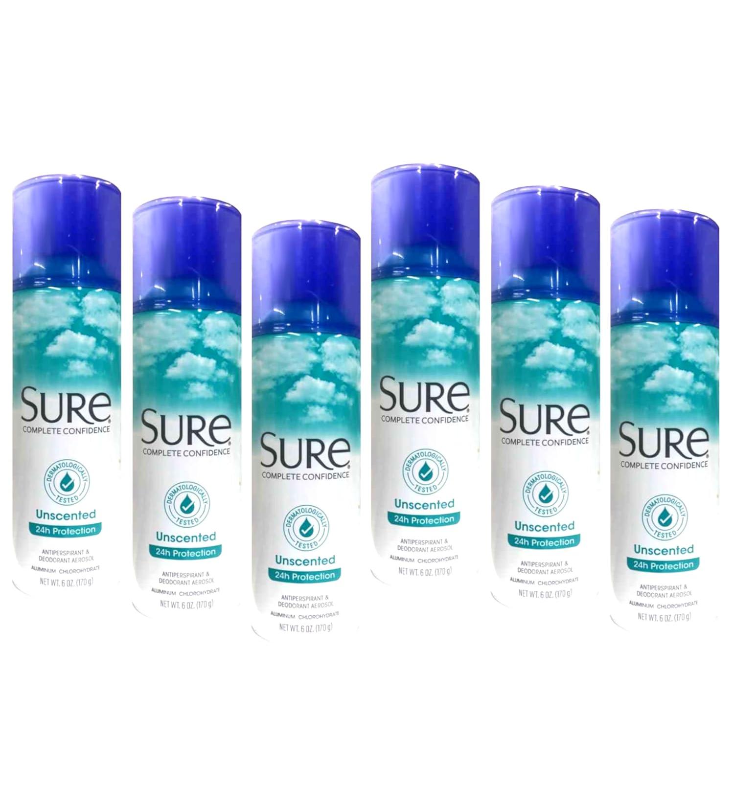 Sure Deodorant 6oz Aerosol Unscented (177ml) 6 Pack - Buy Online on GoSupps.com