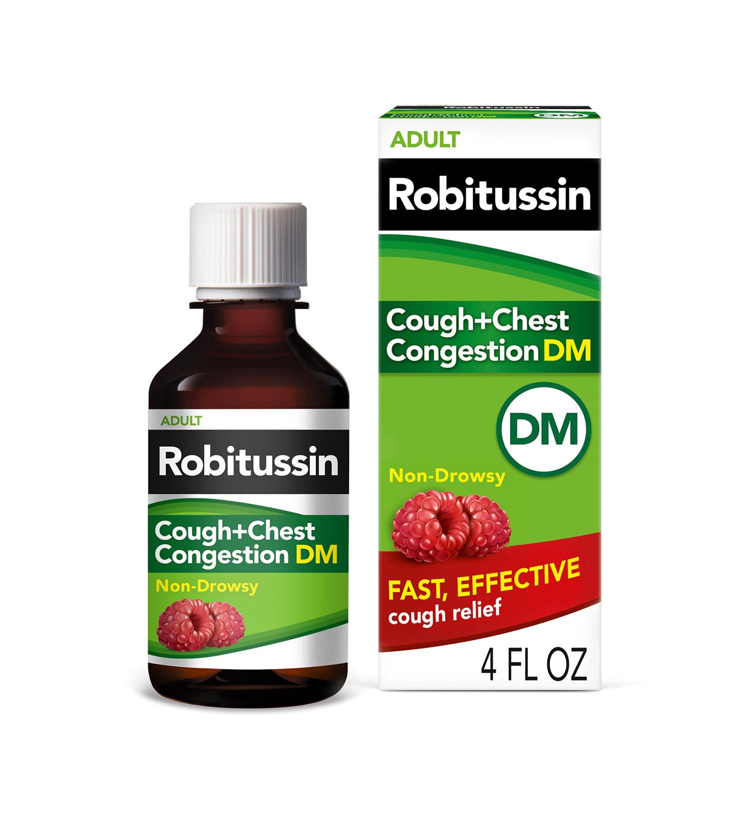 Robitussin Cough and Chest Congestion DM, Raspberry Flavor - 4 Fl Oz Bottle - Buy Online on GoSupps.com
