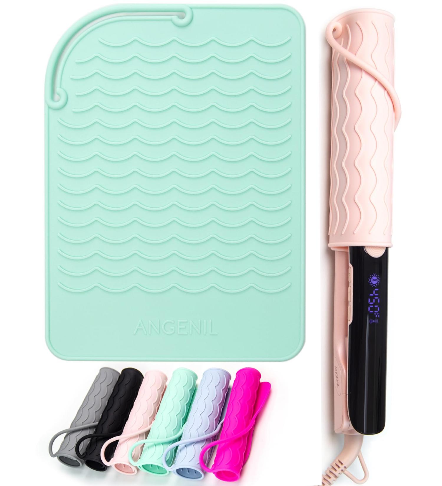 Angelil Heat-Resistant Mat for Curls & Hair Styling Tools - 23cm x 17cm Green | Ultimate Heat Protection for Smooth Irons - Buy Online on GoSupps.com