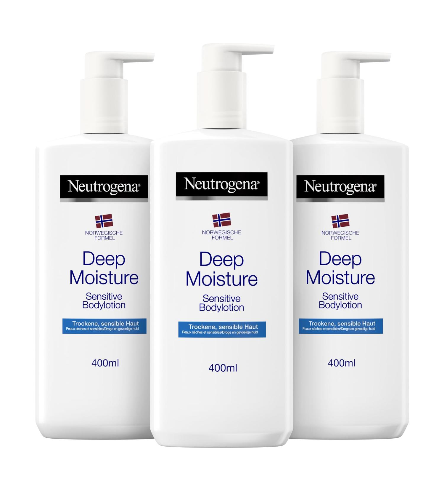 Neutrogena Deep Moisture Body Lotion Sensitive | 3-Pack 400ml | Perfume-Free Care for Sensitive Skin | International Shipping - Buy Online on GoSupps.com