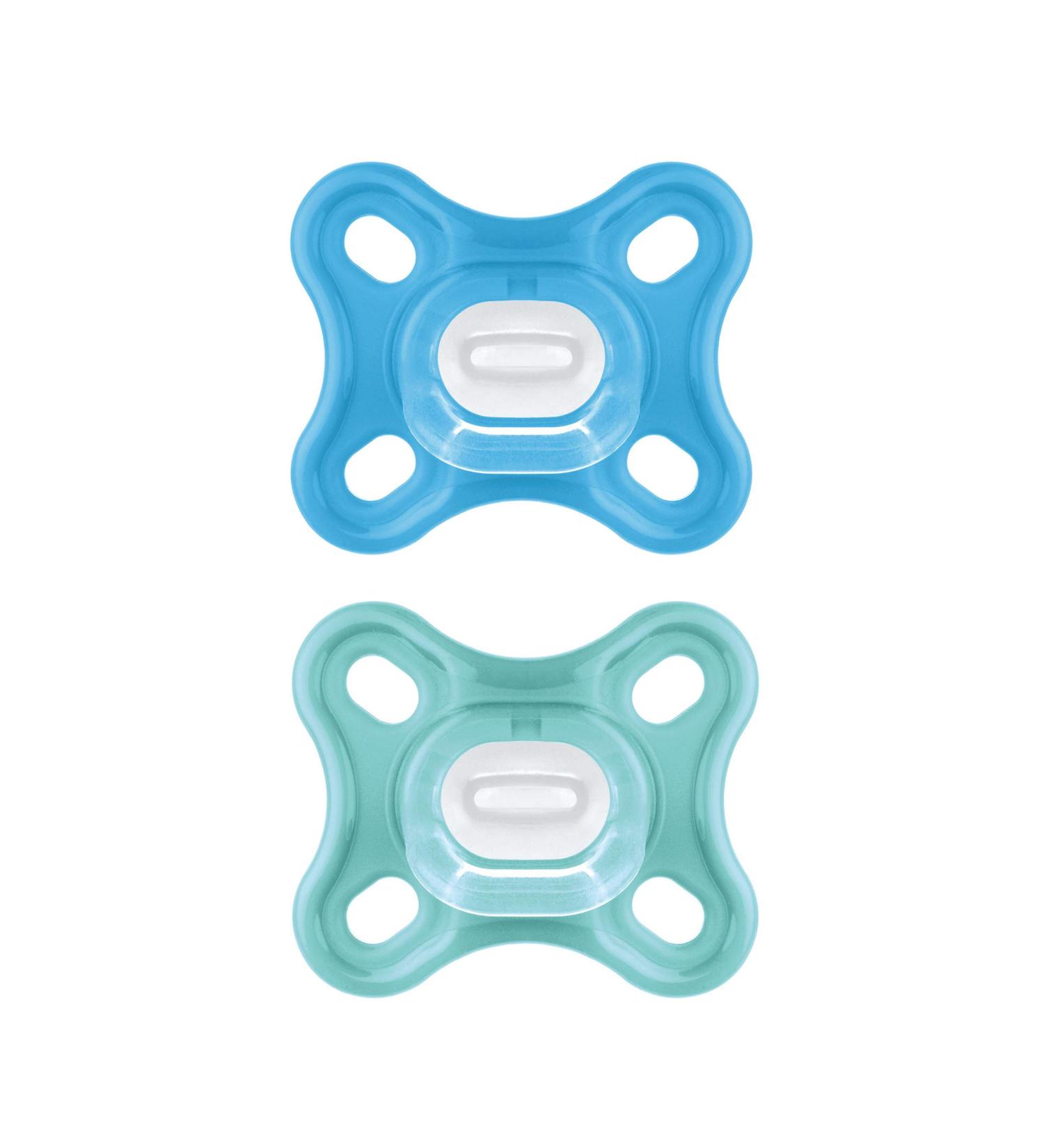 MAM Comfort Schnuller Set - Small & Light Silicone Pacifiers for Newborns | 0+ Months Blue/Turquoise - Includes Soft SkinSoft Design & Storage Box - Buy Online on GoSupps.com