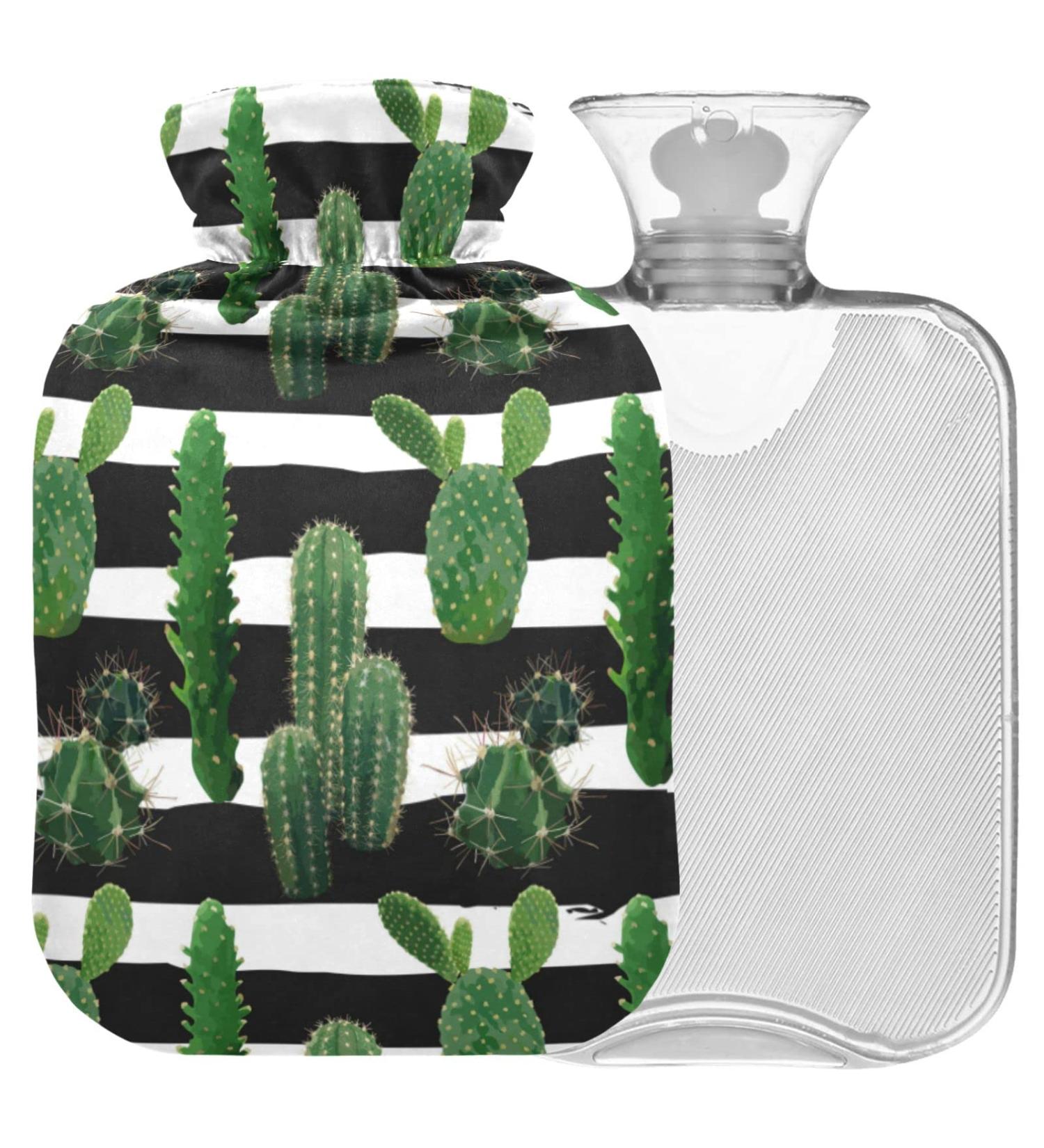 NAANLE 1L Striped Cactus Transparent Hot Water Bottle with Lid | Menstrual Cramps Relief & Heat Therapy - Buy Online on GoSupps.com