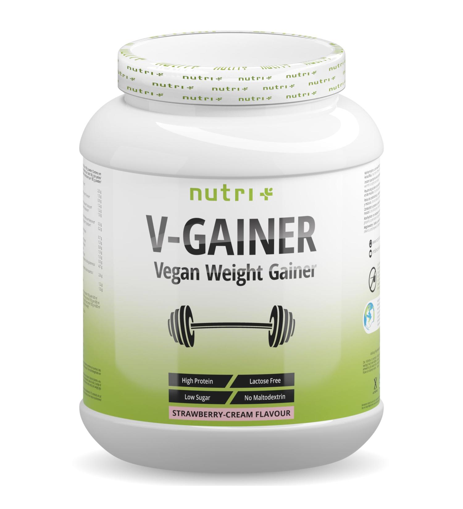 Nutri + Carbohydrate Protein Powder 2000g with Strawberry Cream Taste - Weight Gainer Vegan for Weight Gain - Nutri-Plus V-Gainer Mass - Buy Online on GoSupps.com
