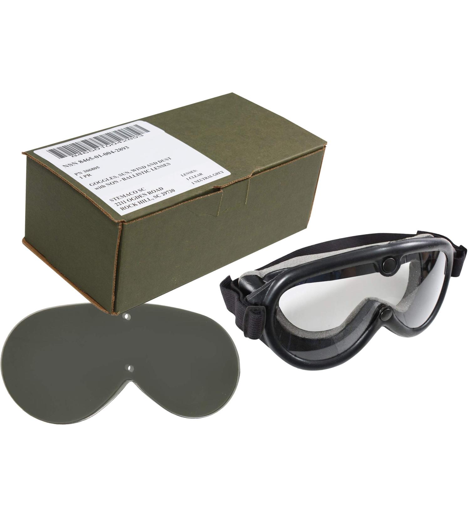 Genuine US Army GI Sun, Wind & Dust SWDG Military Goggles - Black with 2 Lenses Included (USA Made)