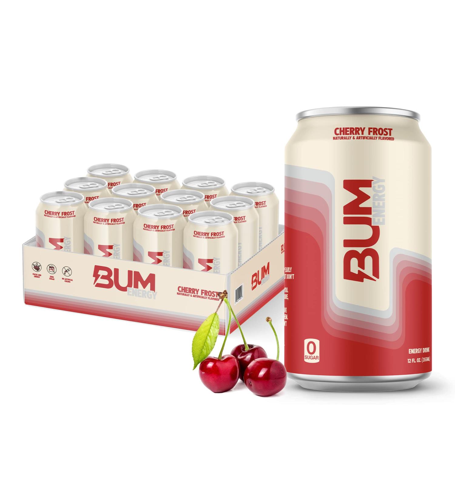 BUM Sugar-Free Energy Drink Cherry Frost - Natural Caffeine & Citicoline for Energy & Focus, 12 oz (Pack of 12) - Buy Online on GoSupps.com