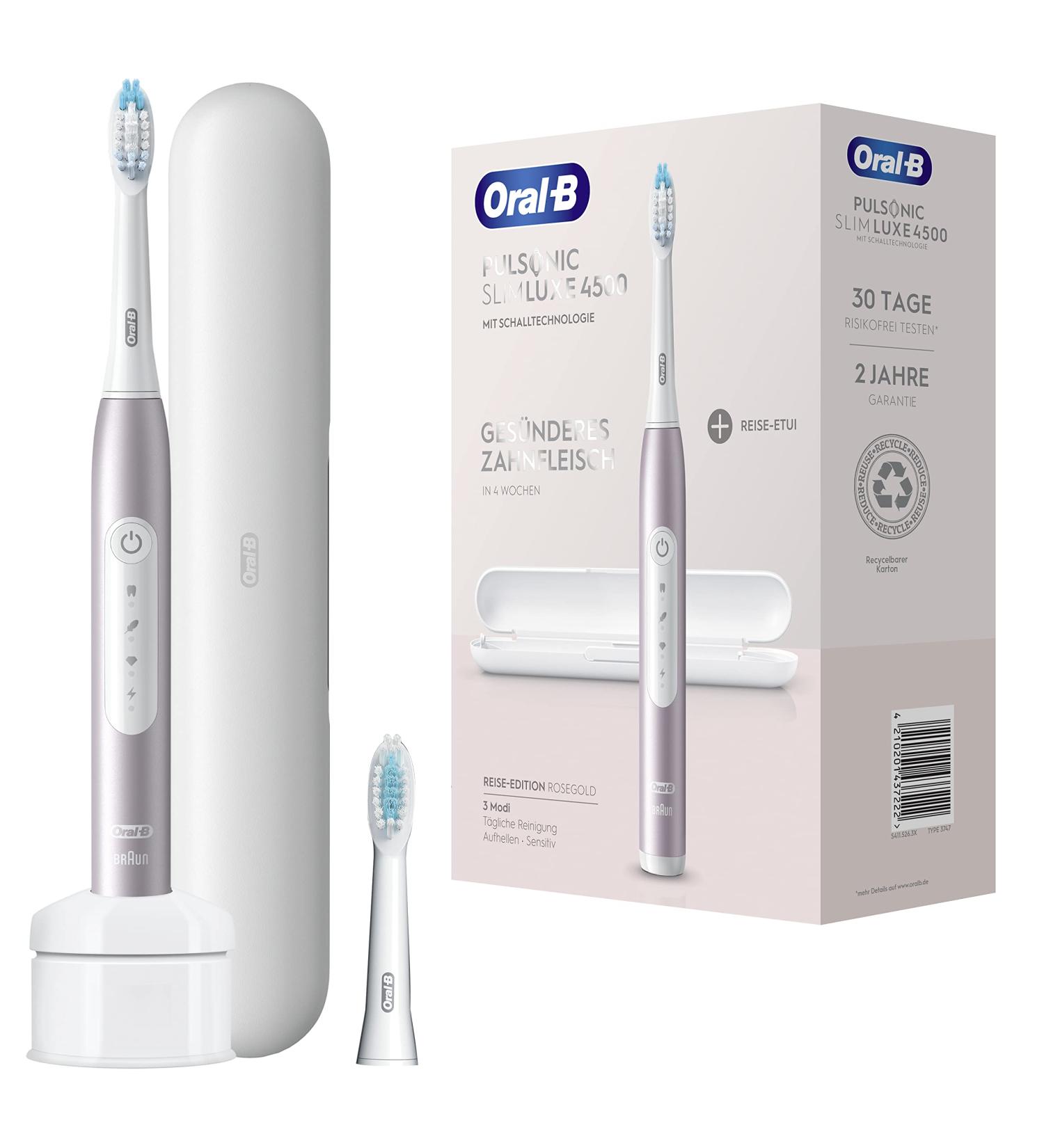 Oral-B Pulsonic Slim Luxe 4500 Electric Toothbrush | 2 Attachments 3 Modes Travel Case | Premium Design in Brown & Rose Gold for Optimal Dental Care - Buy Online on GoSupps.com