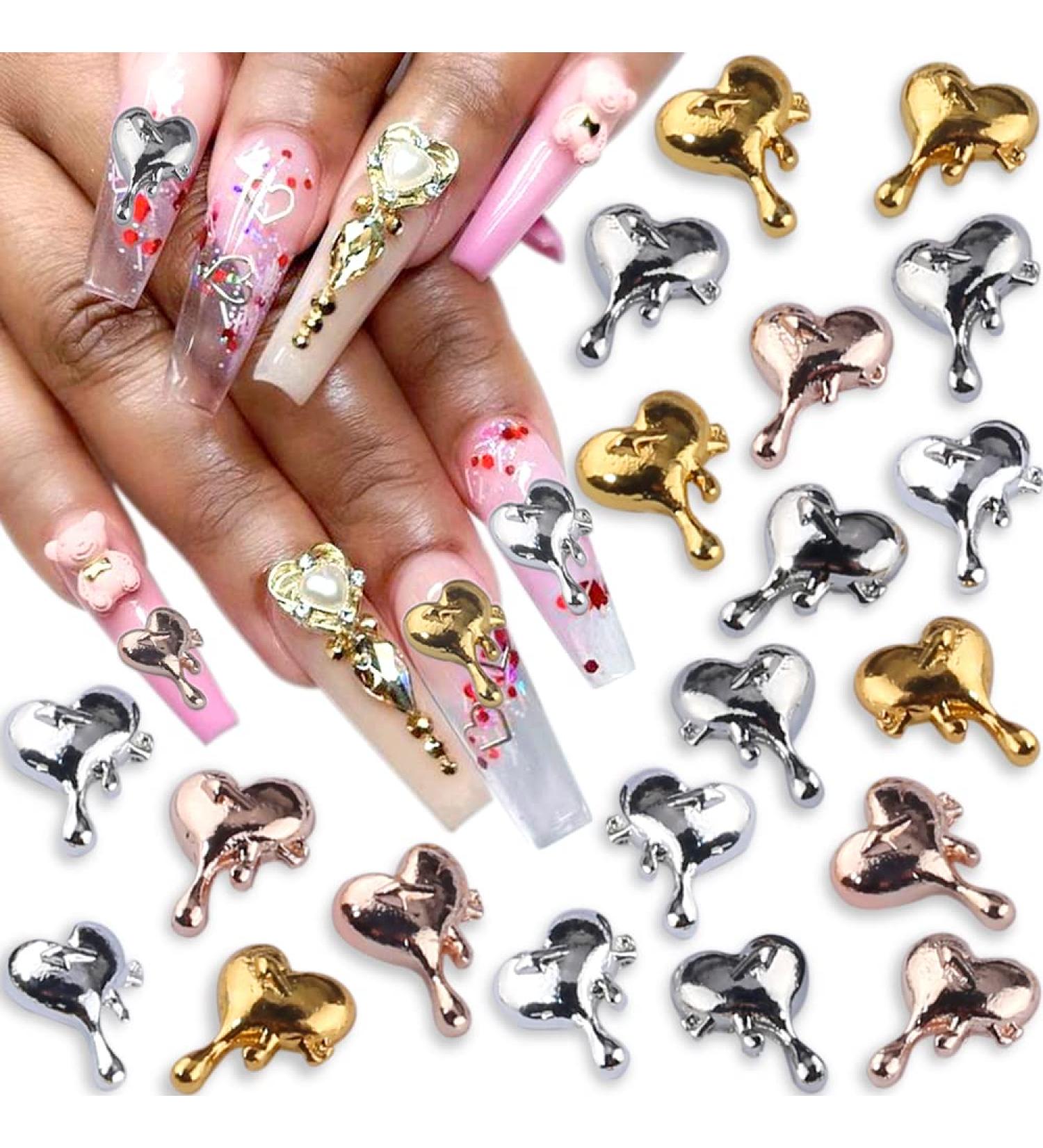 20pcs 3D Alloy Heart Nail Charms - Droplets Lava Heart Shape Art Charms for Nails - Punk Chrome Charms - Irregular Molten Love Metal Jewelry & Accessories - Buy Online on GoSupps.com