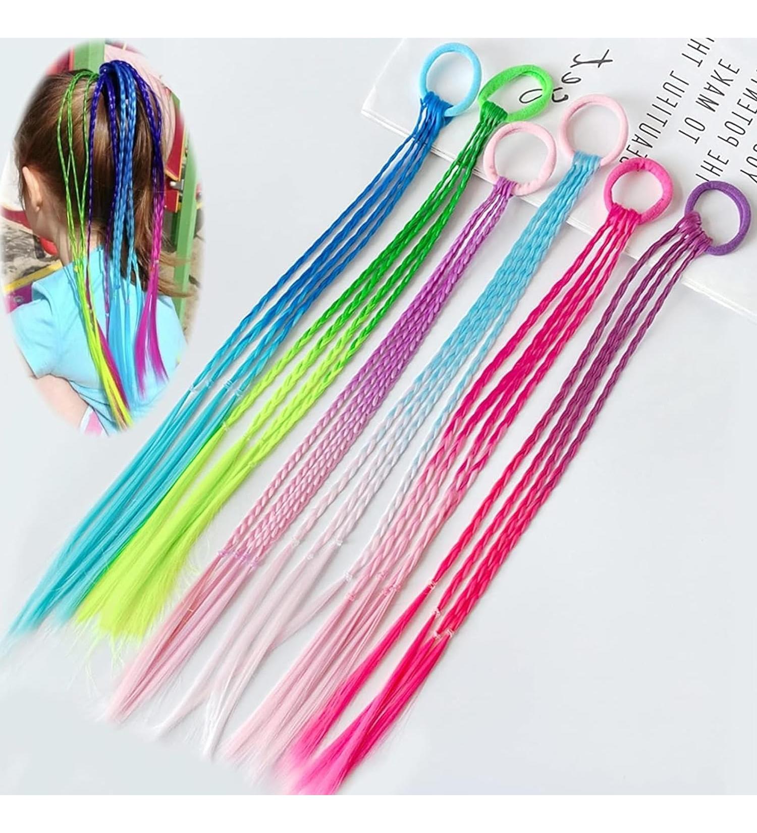 Neon Braided Hair Strands for Kids - Colorful Synthetic Hair Jewelry with Elastic Strap | Perfect for Parties - Buy Online on GoSupps.com