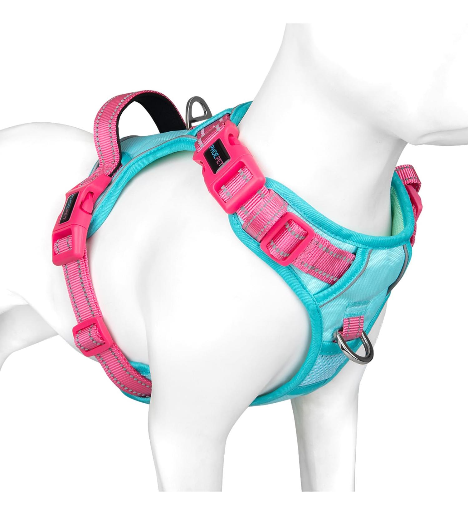 Phoepet No Pull Dog Harness - Reflective Vest with Soft Training Handle for All Dog Sizes - Mint Green & Pink XL - Buy Online on GoSupps.com