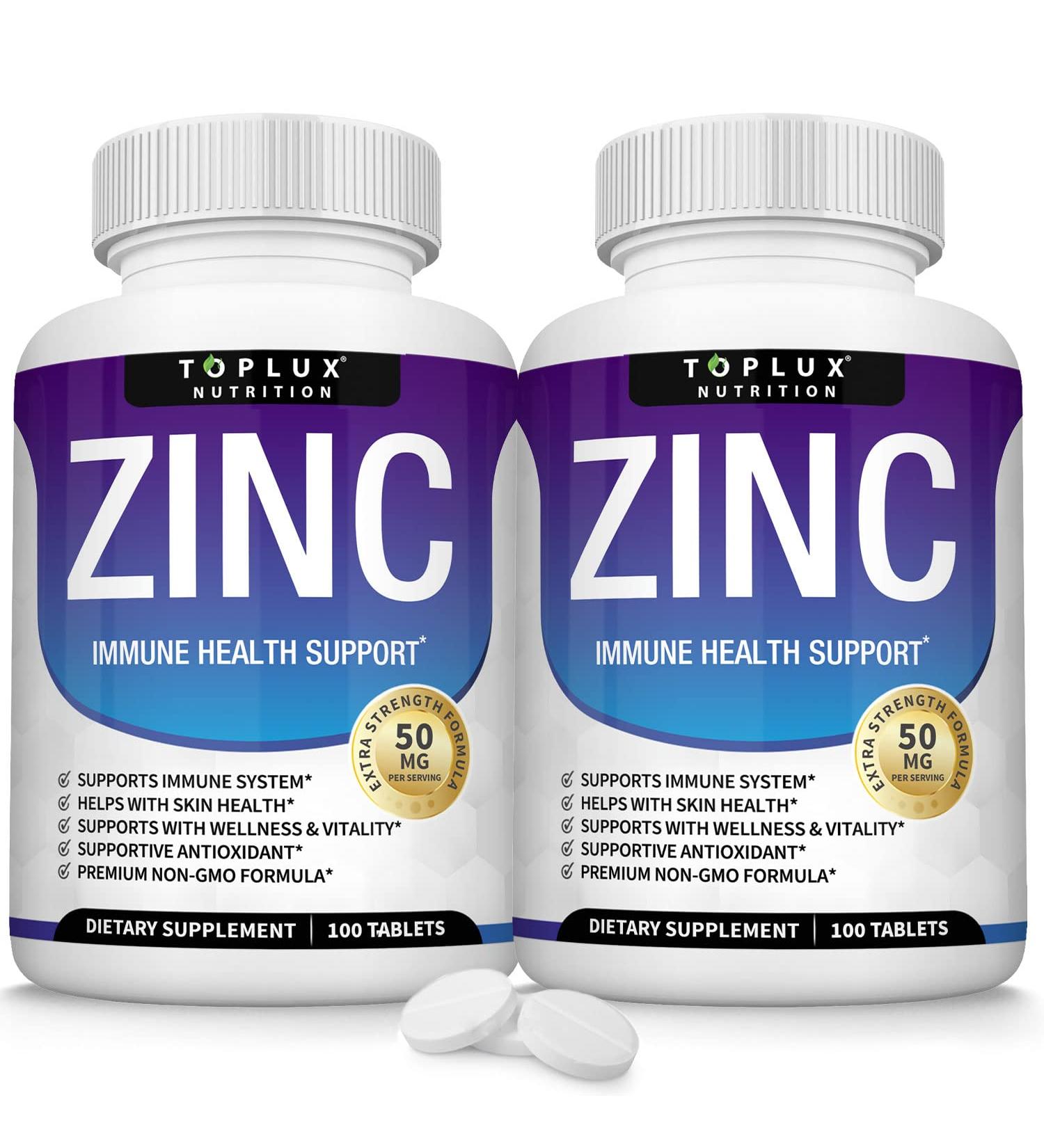 Zinc Supplement 50mg - Pure Natural Zinc Oxide for Immune Support - High Potency Antioxidant & Skin Health - 100 Tablets, Toplux Supplement - Buy Online on GoSupps.com