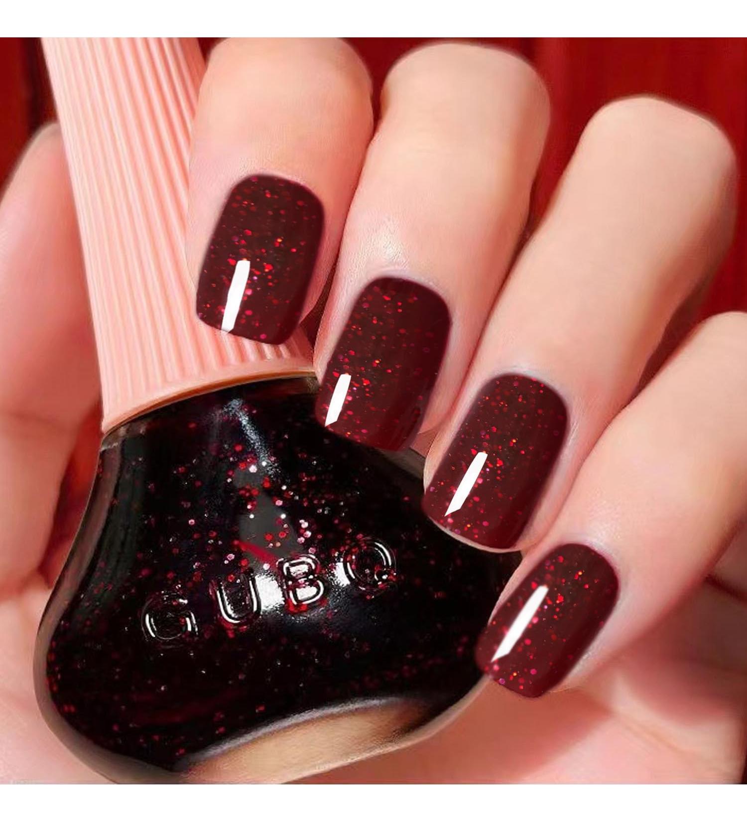 DouborQ Burgundy Nail Polish Long-lasting Glossy Nail Art Varnish (06) Glitter Burgundy - Buy Online on GoSupps.com