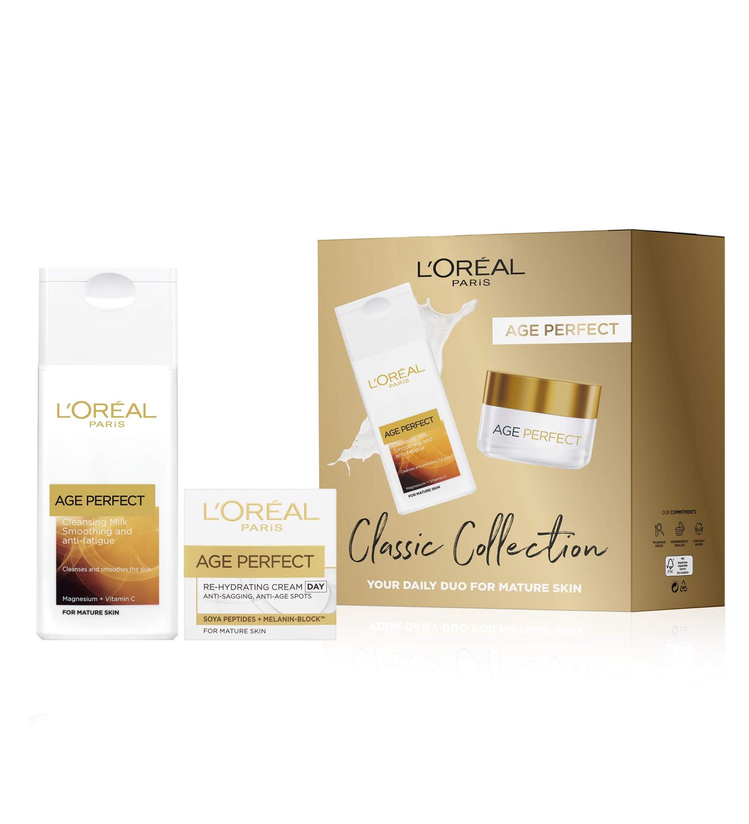 L'Oreal Paris Gift set for her by Age Perfect Cleanser & Day Cream Classic Collection Skin Care Gift Set - Buy Online on GoSupps.com