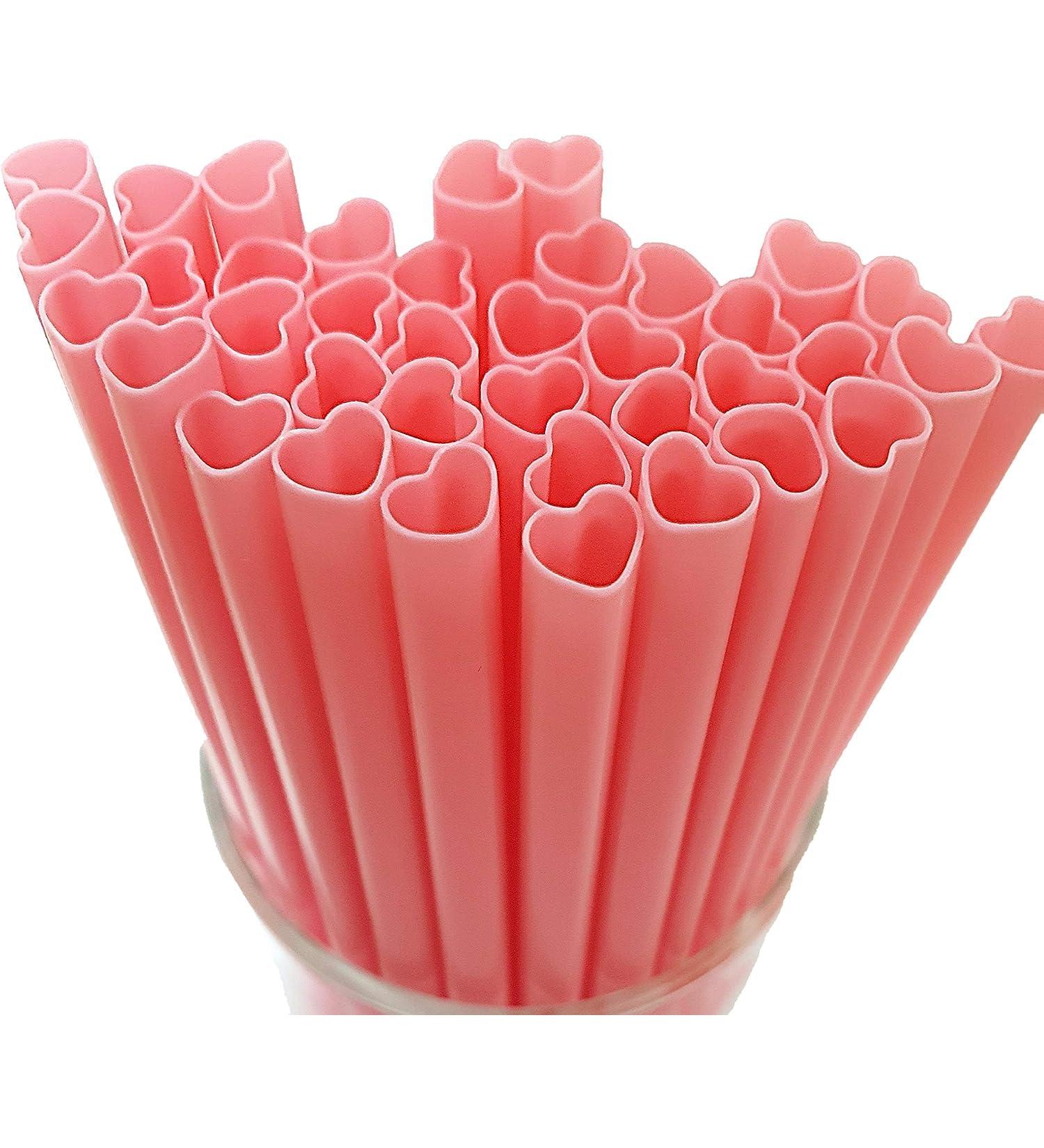 100pcs Heart Shaped Pink Straws Disposable Drinking Cute Straws Individually Wrapped Plastic for Valentine's Day Cocktail Birthday Party Kids Bridal Shower Wedding Supplies - Buy Online on GoSupps.com