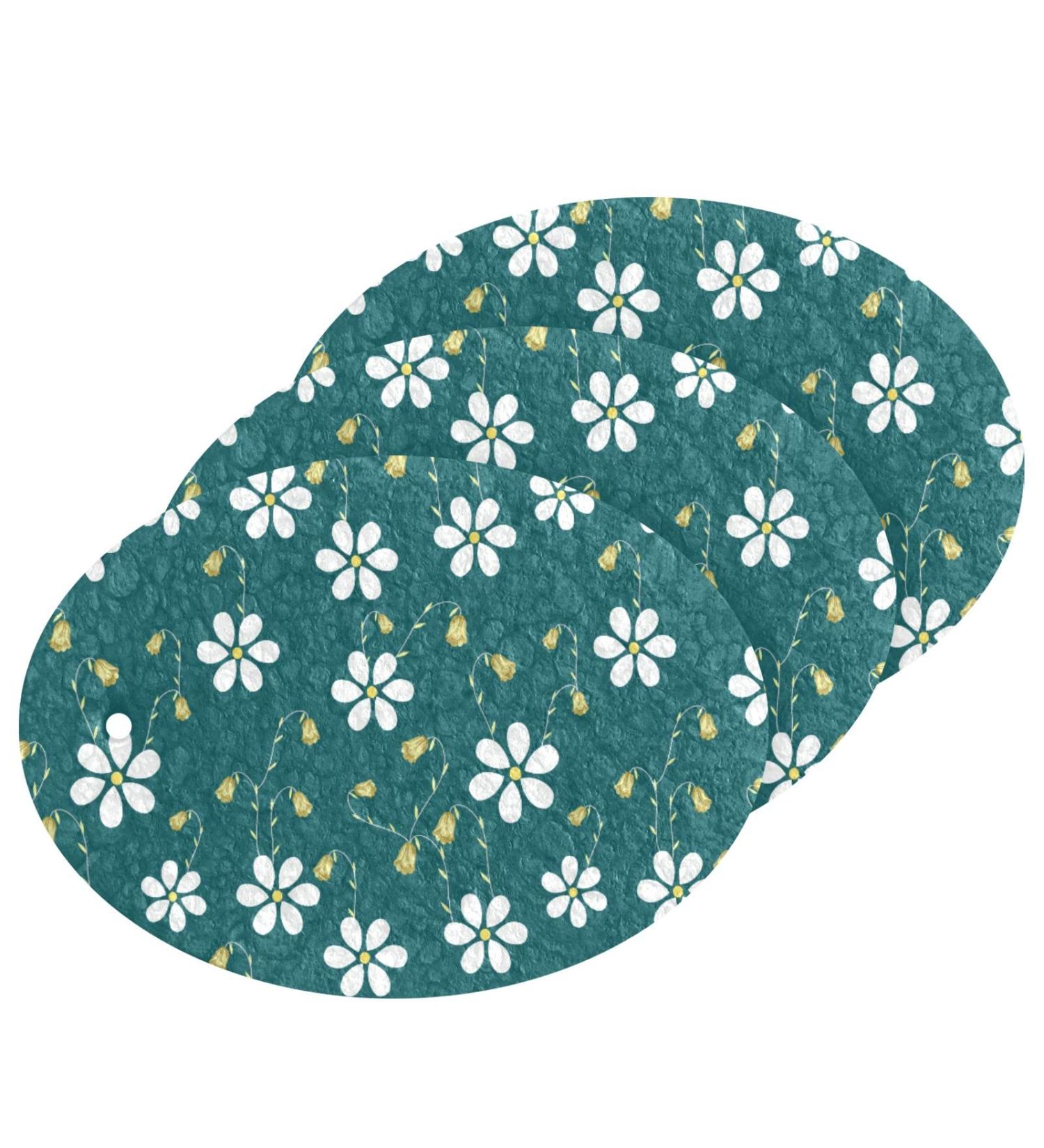 3-Pack Cleaning Kitchen Sponges Oval Small Vector Flower Kitchen Cellulose Dishwashing Wood Pulp Cotton - Buy Online on GoSupps.com