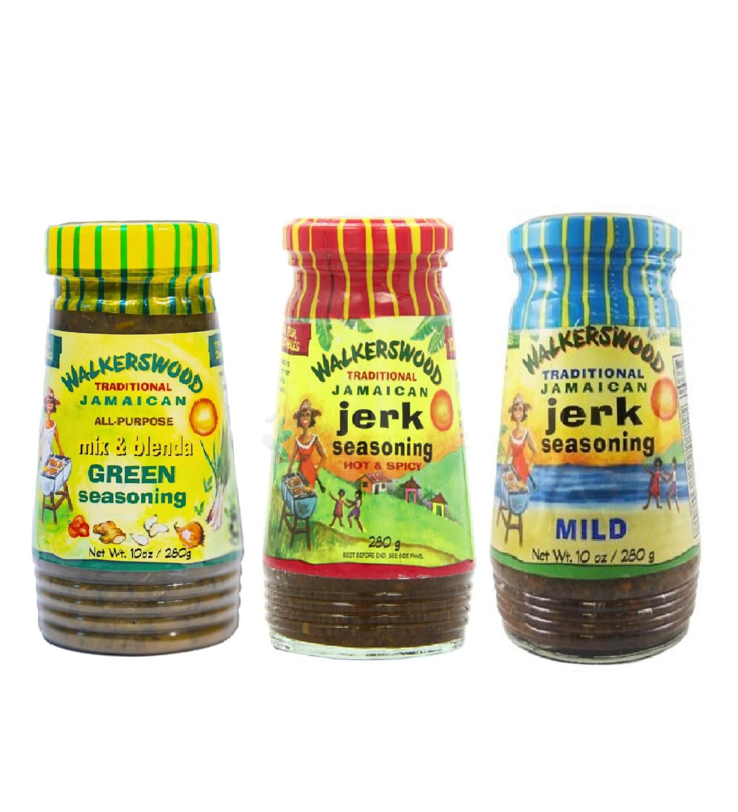 Walkerswood Traditional Jamaican Seasoning - all purposse Green 280g Hot & Spicy 280g and Mild 280g - in a Premier Life Store Box - Buy Online on GoSupps.com