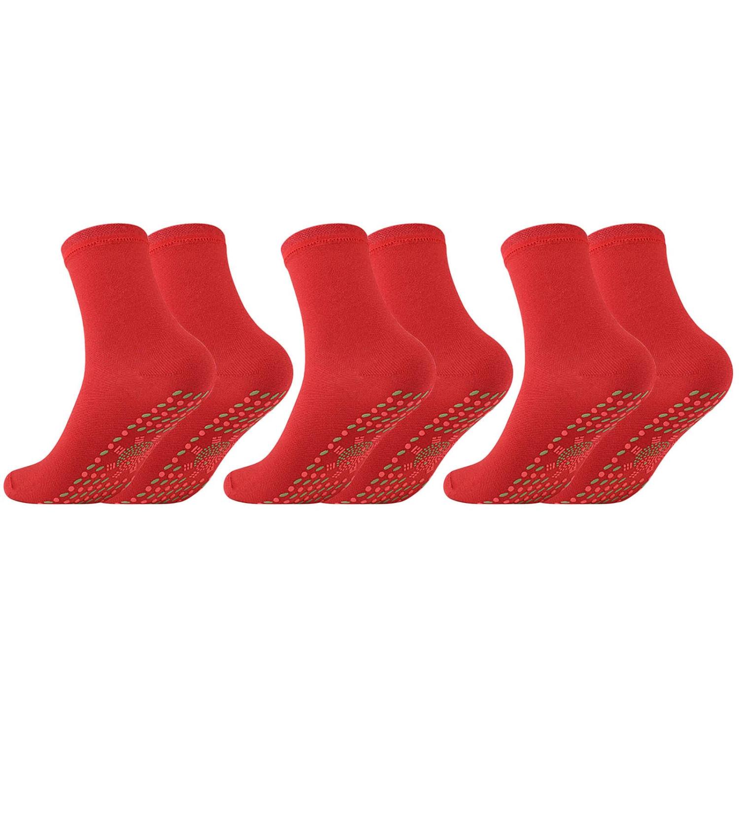 Warm Tourmaline Heated Magnetic Winter Socks - 3 Comfortable Self-Heating Pairs - One Size Red (WU822) - Ideal for Cold Weather & International Shipping - Buy Online on GoSupps.com