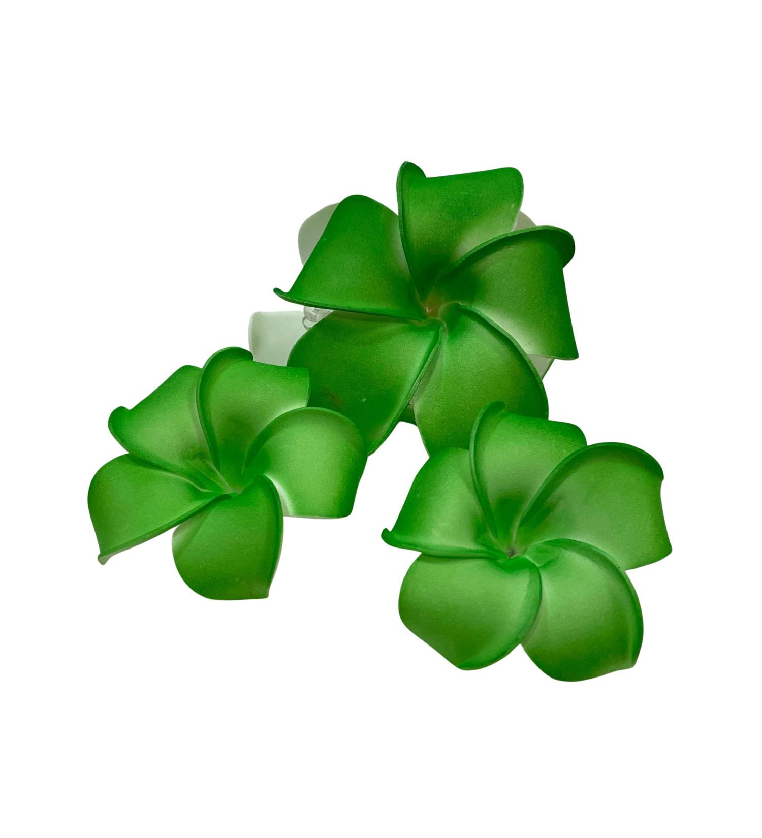 Set of Three Green Foam Plumeria Flower Hair Clips - Handmade Hawaiian Hair Accessories - Buy Online on GoSupps.com