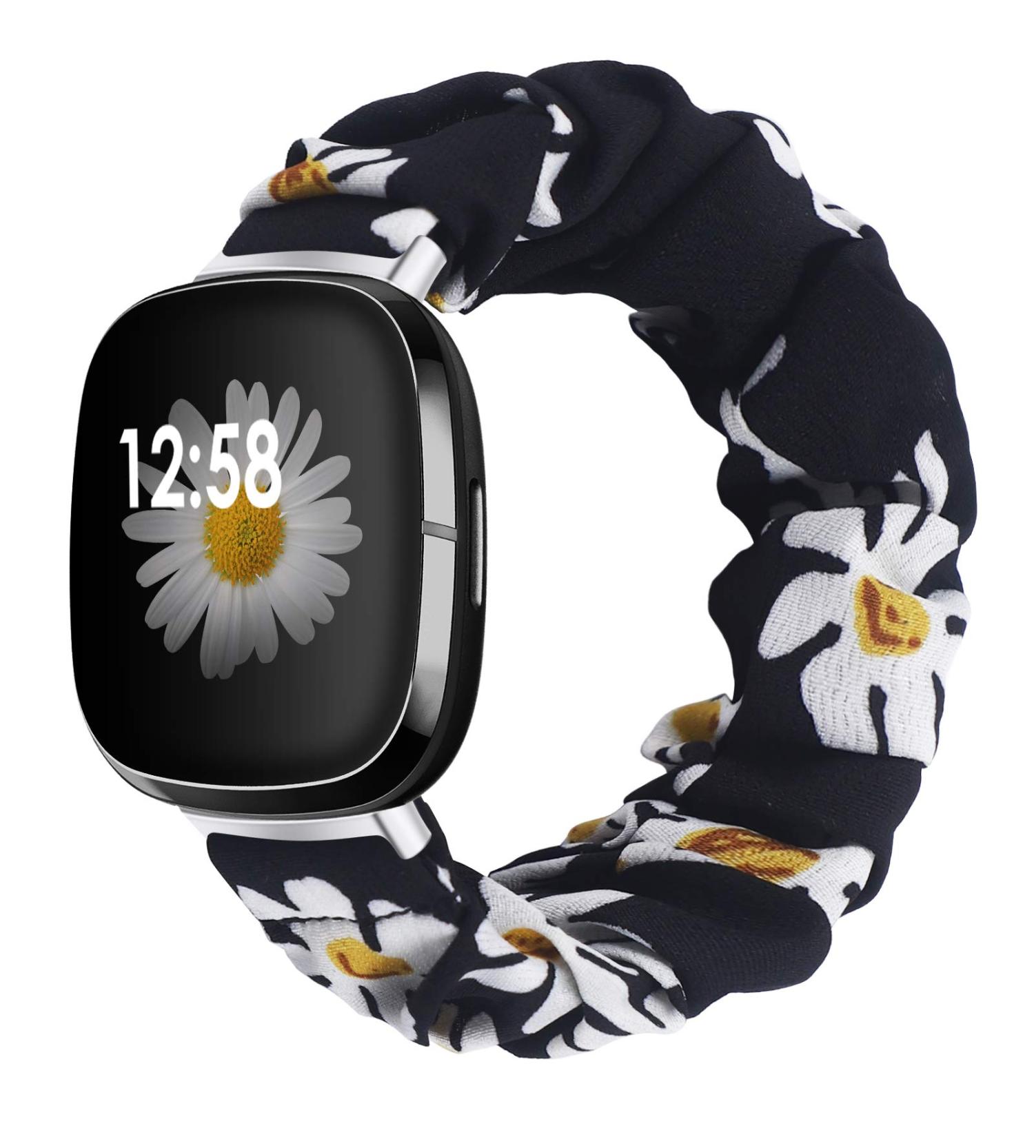 Liwin Scrunchies Bands Compatible with Fitbit Sense 2/Sense/Versa 4/Versa 3  Bands for Women and Girls  Elastic Printed Strap Accessories Replacement Scrunchy Wristband for Sense / Versa 3 Smartwatch S - 5.3"-6.7" Daisy - Buy Online on GoSupps.com