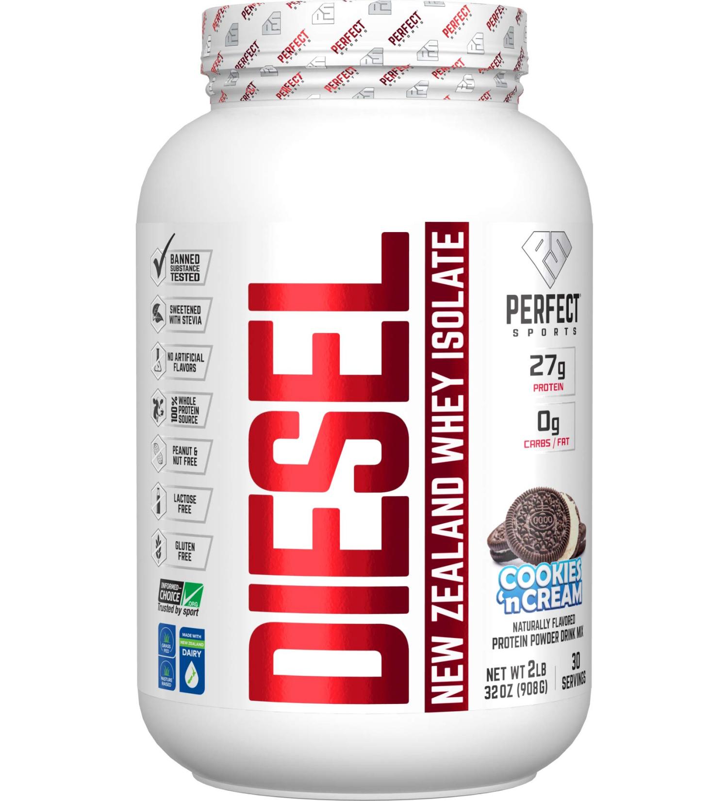 Perfect Sports Diesel 100% New Zealand Whey Isolate Grass-Fed & Pasture Raised 2LB Cookies n Cream
