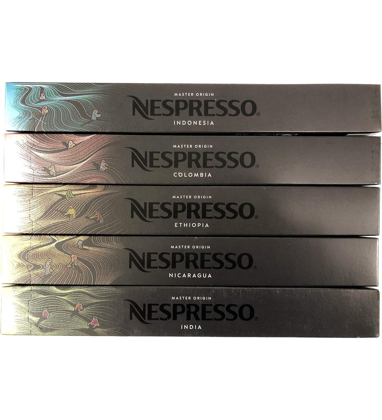 Nespresso OriginalLine Master Origin Variety Pack: Colombia Ethiopia India Indonesia Nicaragua - 50 Capsules - Not Compatible with Vertuolin - Buy Online on GoSupps.com