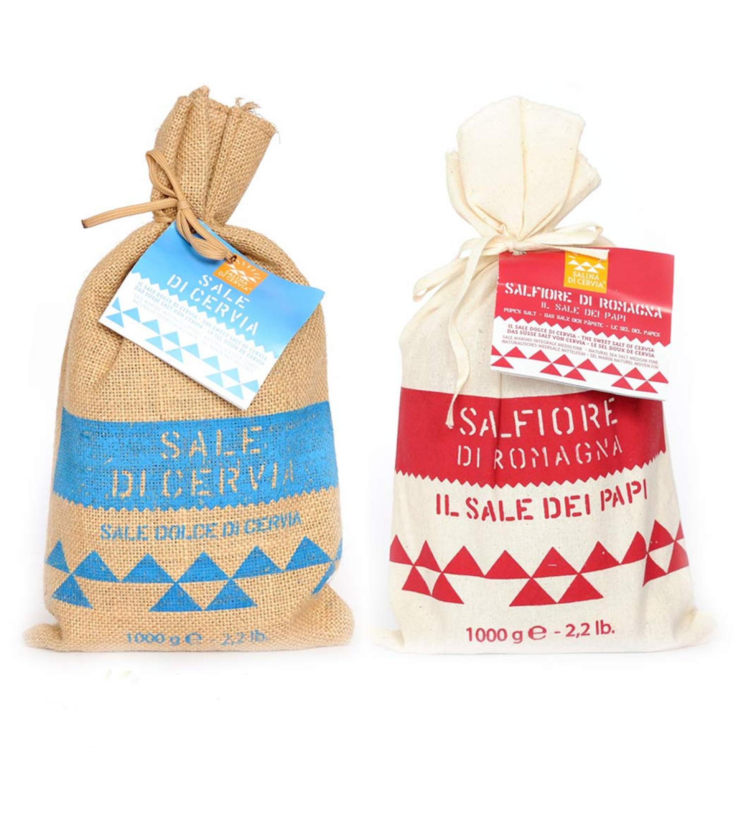 Salina di Cervia Salts from the Cervi Saltworks Park: Dolce Salt and Papi Salt. 1 kg x 2