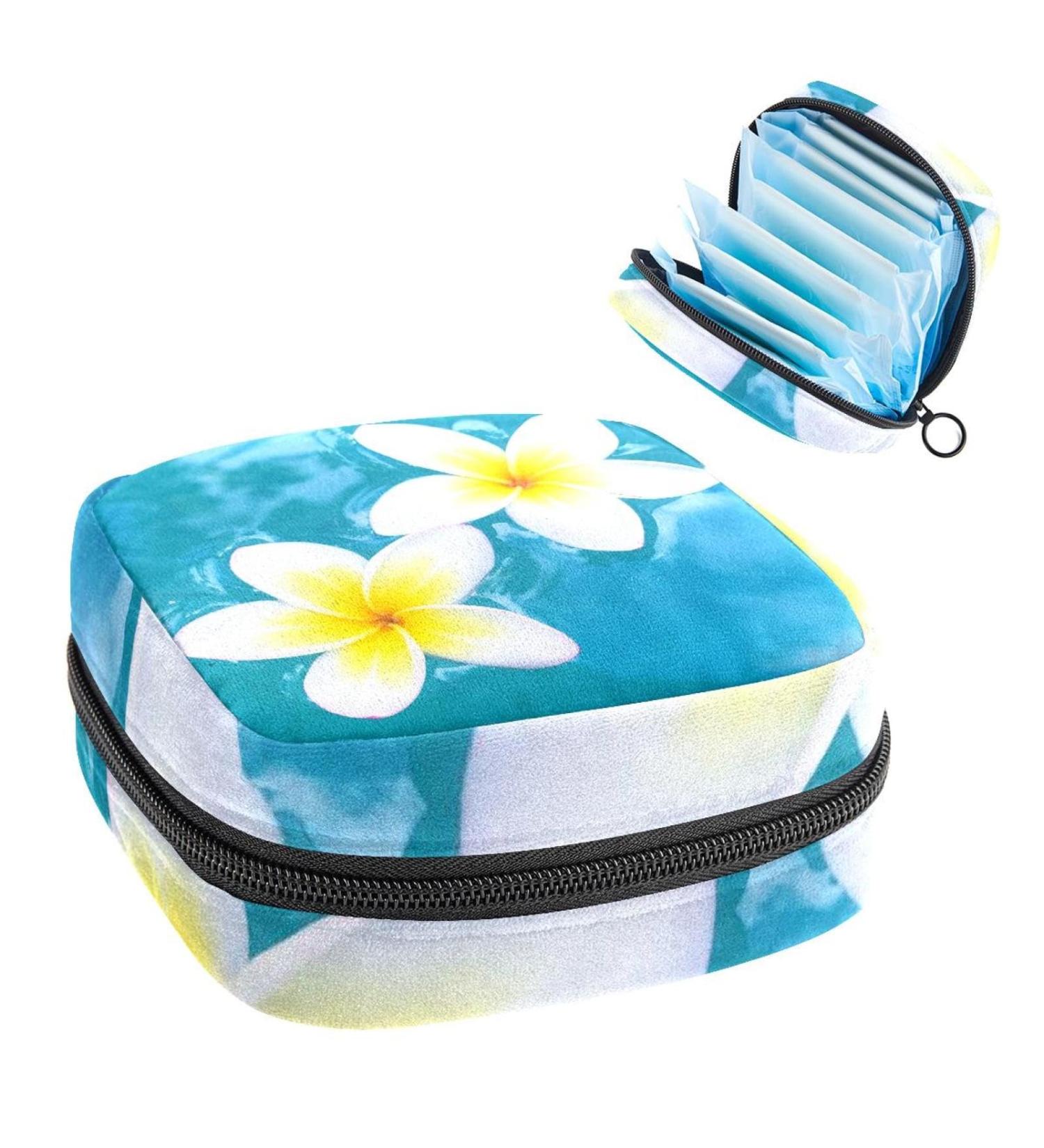 Plumeria Flowers Sanitary Napkin Storage Bag - Portable Period Pouch for Women and Teen Girls - Multi-colored - 1Pc - Buy Online on GoSupps.com