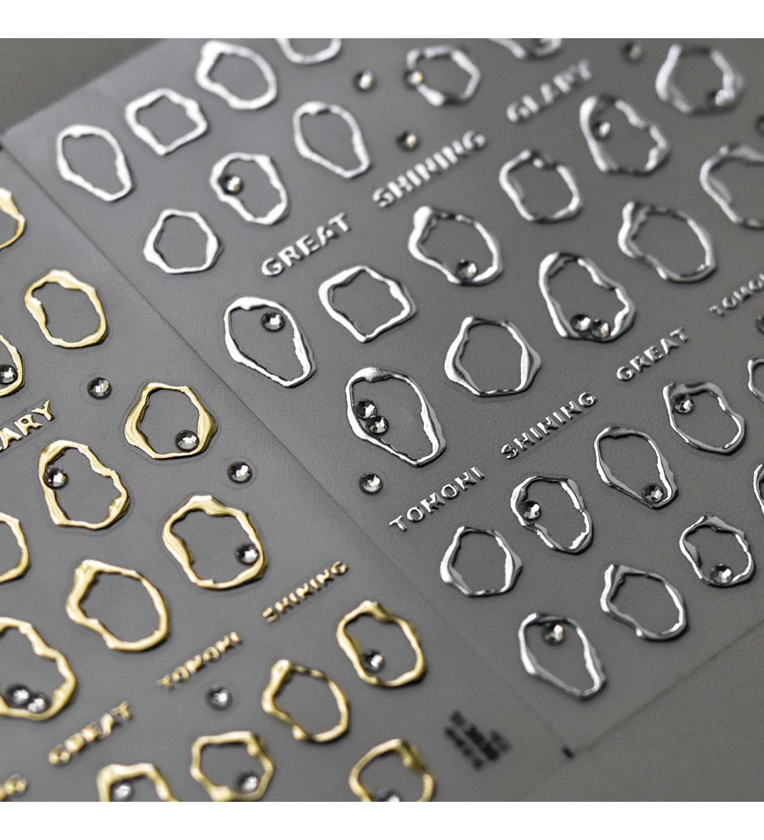 Irregular Bronzing Nail Art Stickers - Gold & Silver Frame Rhinestone 3D Self-Adhesive Decals for Women & Girls - Stylish 5D Engraved Nail Designs - Buy Online on GoSupps.com