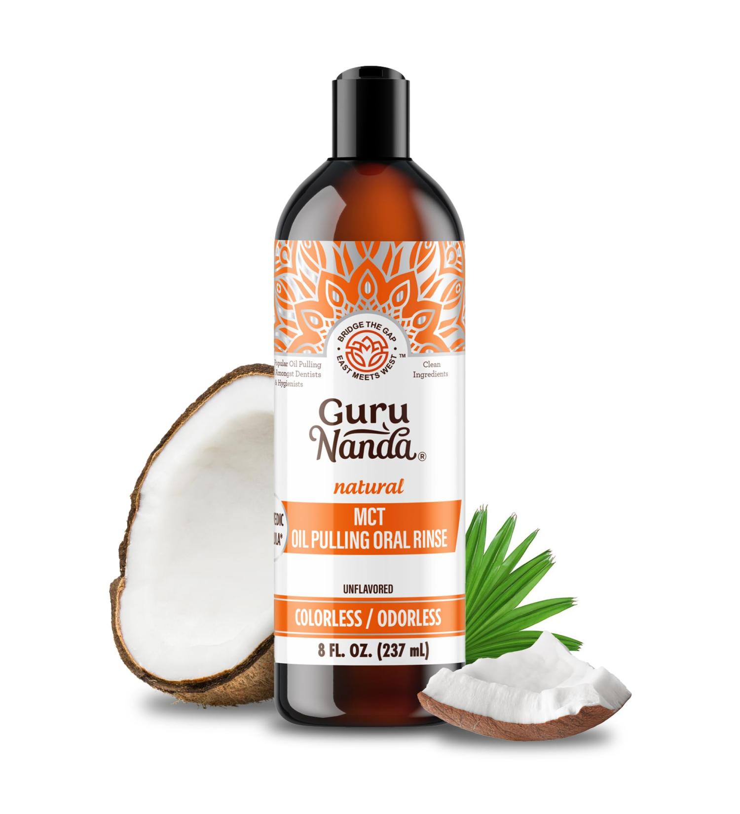 GuruNanda MCT Oil Pulling Mouthwash for Gentle & Natural Oral Care Pure Coconut Oil Extracts Unflavoured Odorless & Colorless Alcohol-Free 8 Oz - Buy Online on GoSupps.com