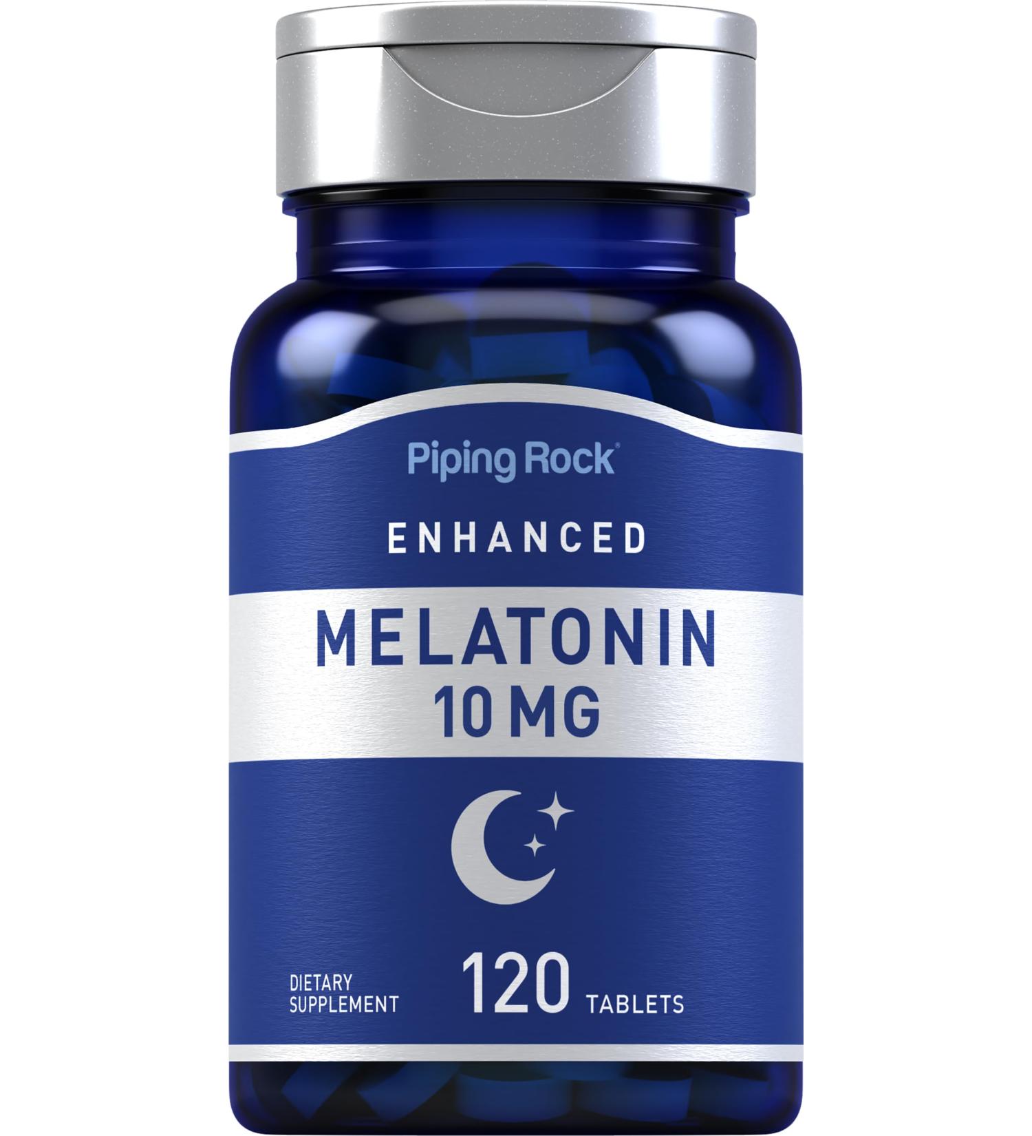 Piping Rock Melatonin 10mg | 120 Tablets | with L-Theanine | Adult Sleep Supplement | Extra Strength Formula | Vegetarian Non-GMO Gluten Free - Buy Online on GoSupps.com