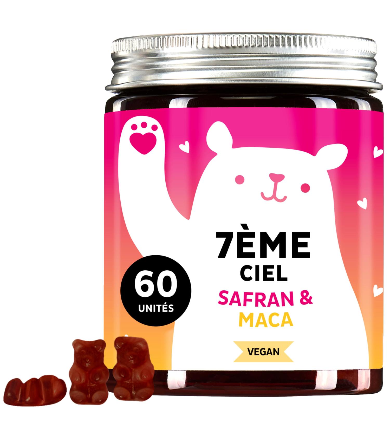 7eme Ciel - Gummies Maca 300 MG - nergie et Vitalit - Avec Tribulus Terrestris Zinc et Safran - Endurance Physique et Performance - V gan - Sans Gluten ni Lactose - 60 unit s - Bears with Benefits NEW - Buy Online on GoSupps.com