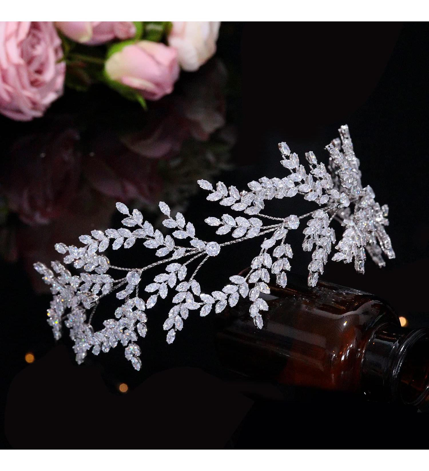 Jorsnovs Wedding Headpiece | CZ Tiara for Bride & Quincea era | Cubic Zirconia Hair Piece in Soft Silver - Buy Online on GoSupps.com
