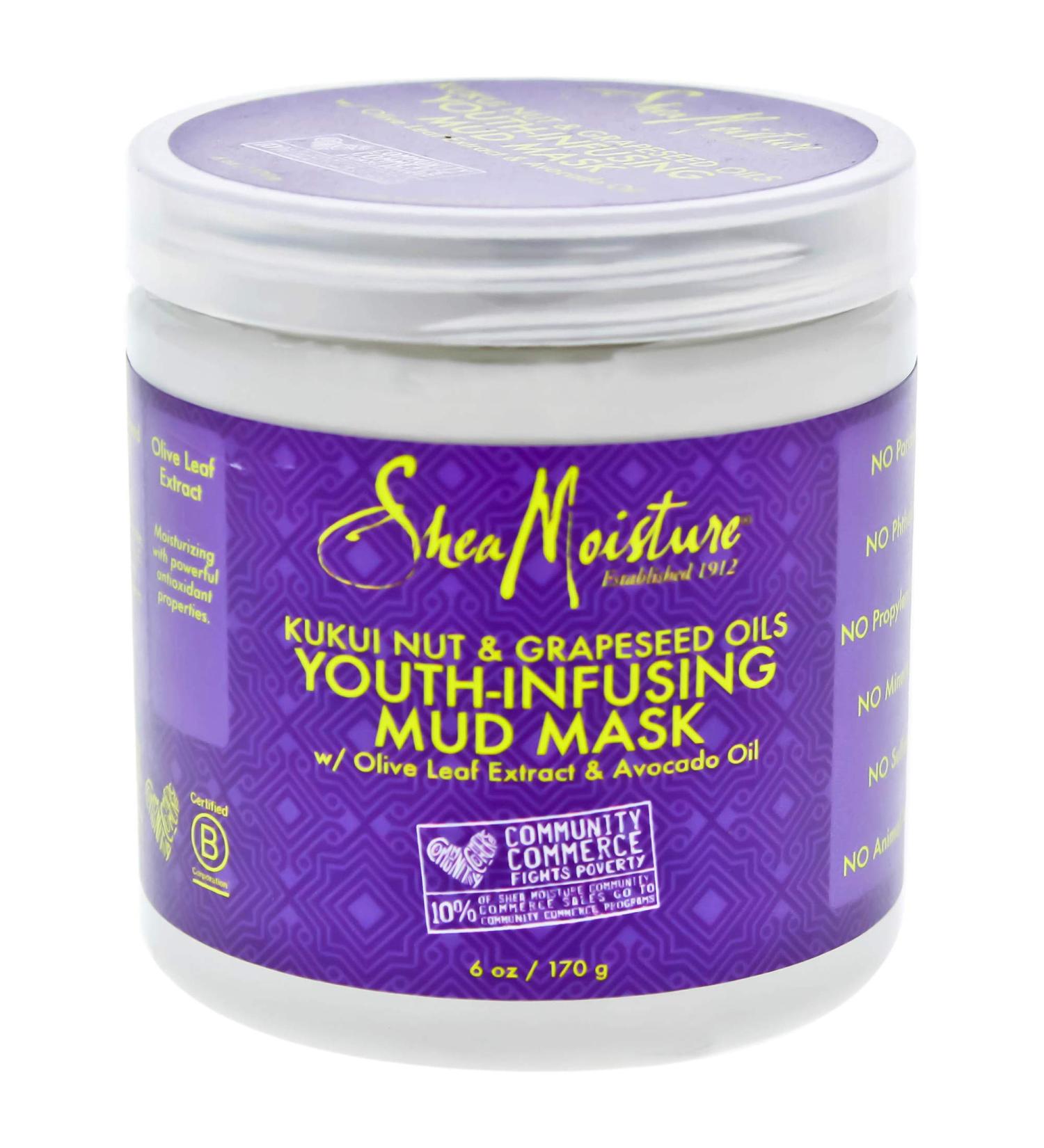 Shea Moisture Kukui Nut & Grapeseed Oils Youth-Infusing Mud Mask for Unisex  6 Ounce