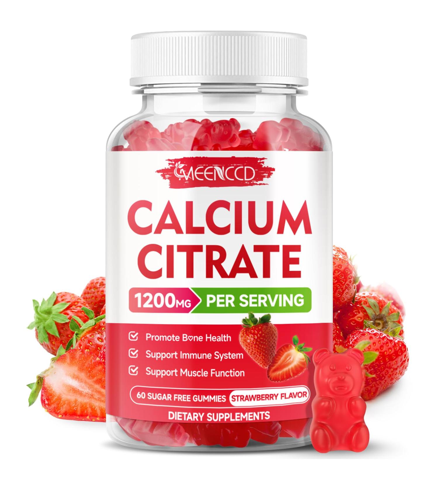 Calcium Citrate Gummies 1200mg - Chewable Calcium Supplement for Women & Men Ultimate Absorption for Muscle & Immune Support Vegan Strawberry Flavor 60 Count - Buy Online on GoSupps.com