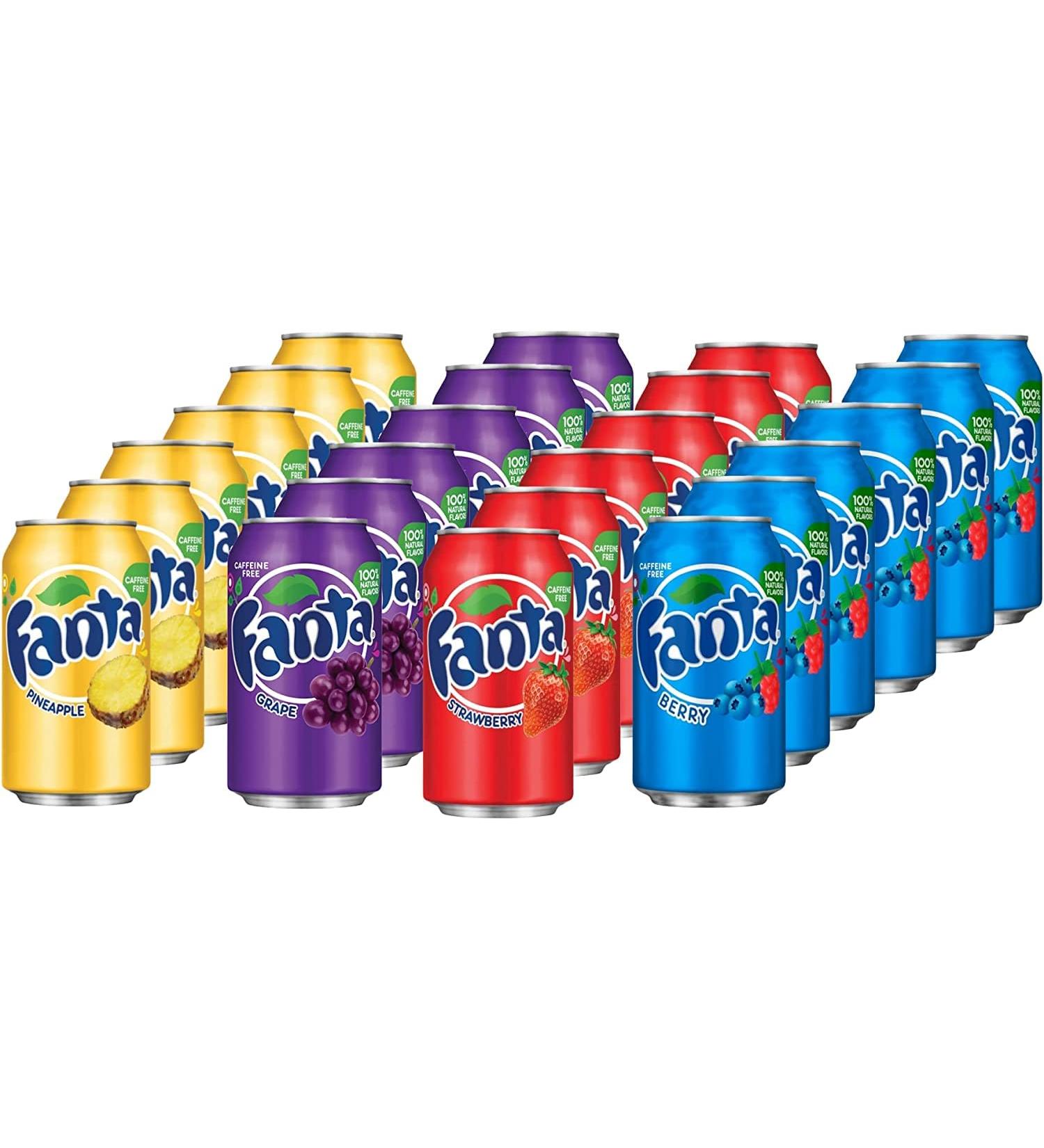  VEIOK American Drinks Variety - USA Fanta Four Flavours - Berry Pineapple Grape & Strawberry - 6 Cans of Each Flavour (24 Total) (355ml)Q - Buy Online on GoSupps.com