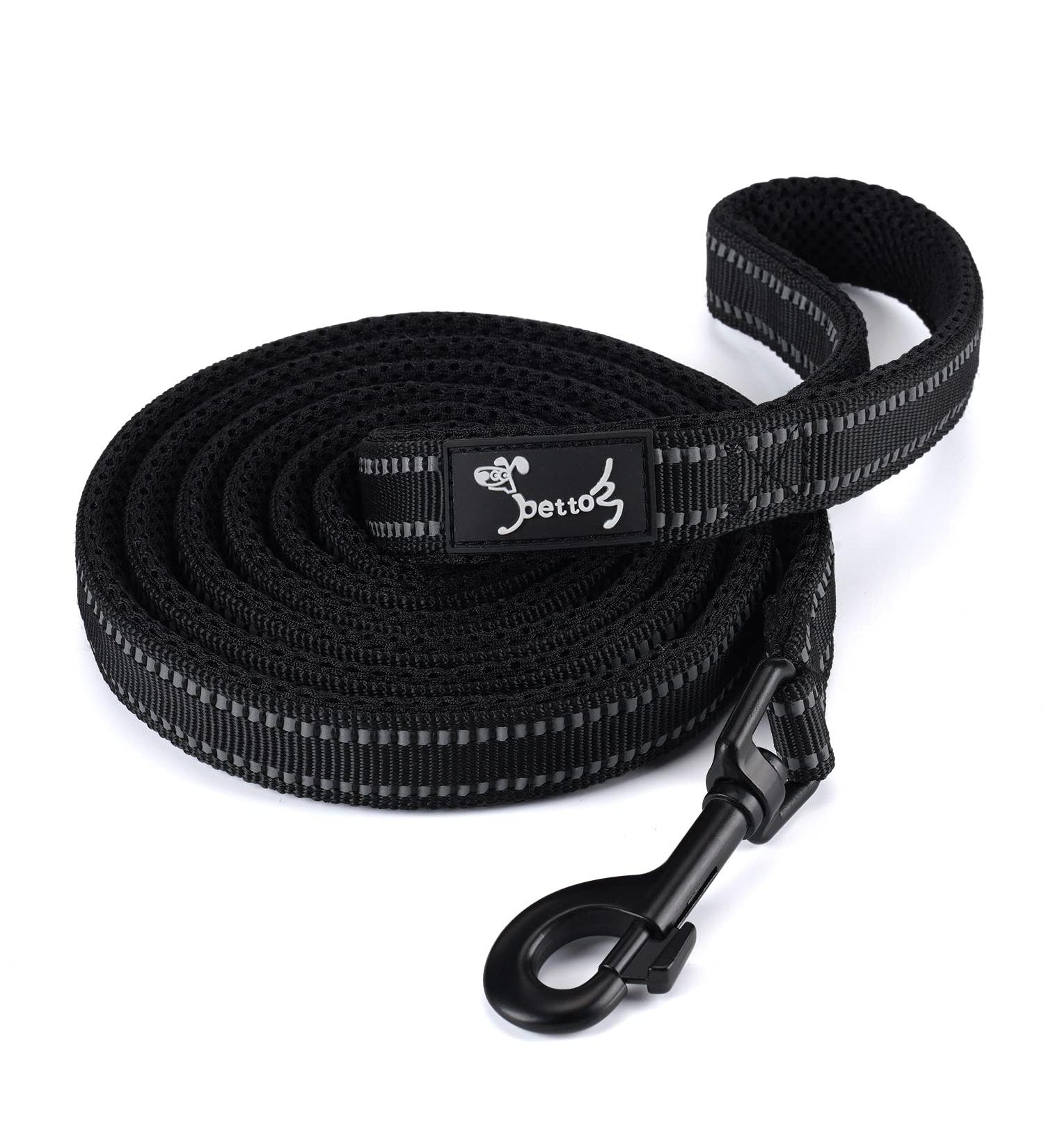 PETTOM Heavy Duty 2 Meter/6.5 Ft Black Dog Lead Leash | Soft Padded Reflective Nylon Webbing for Small to Large Dogs - Buy Online on GoSupps.com